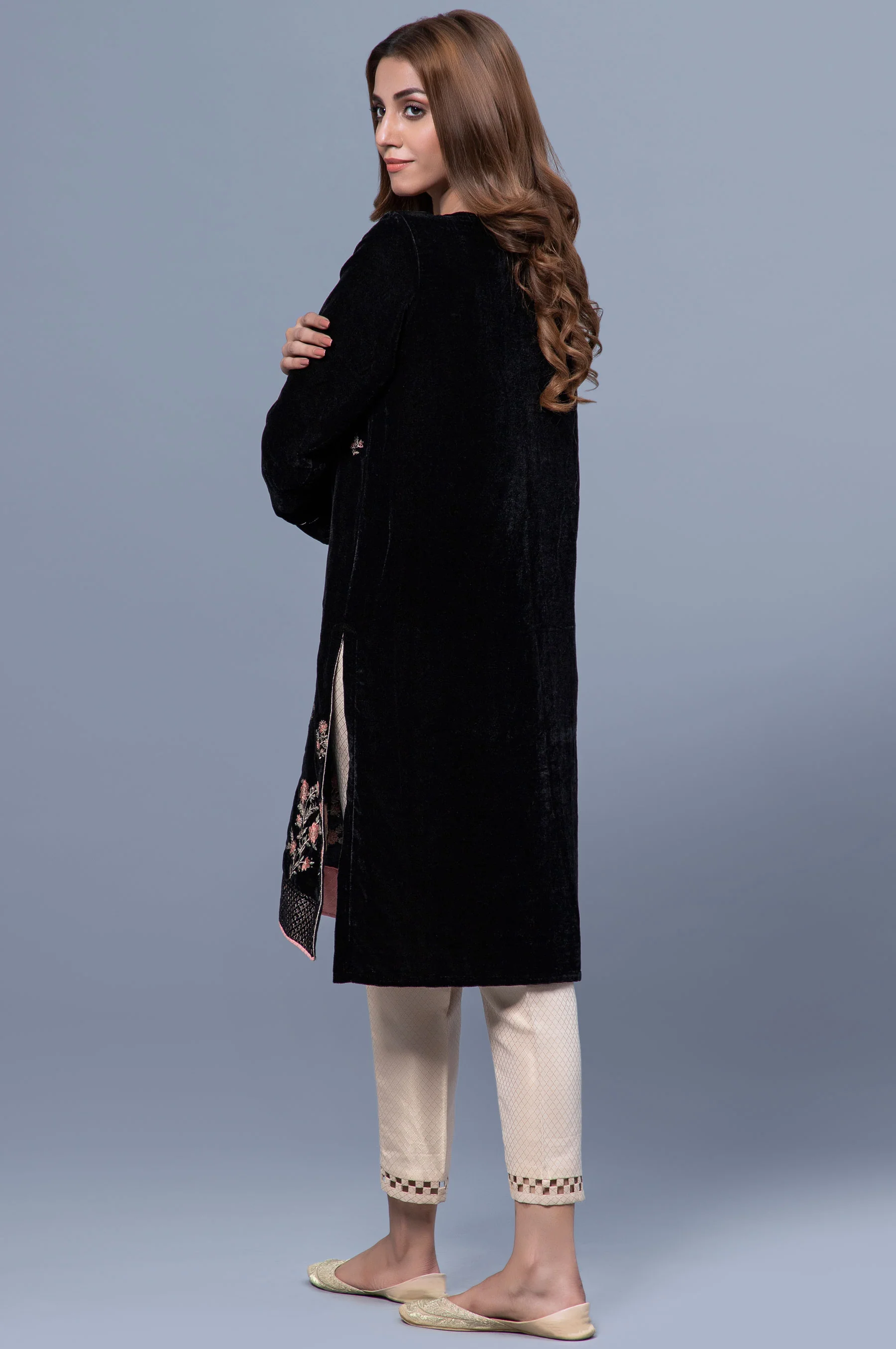 Stitched 1 Piece Velvet Embroidered Shirt - Image 2