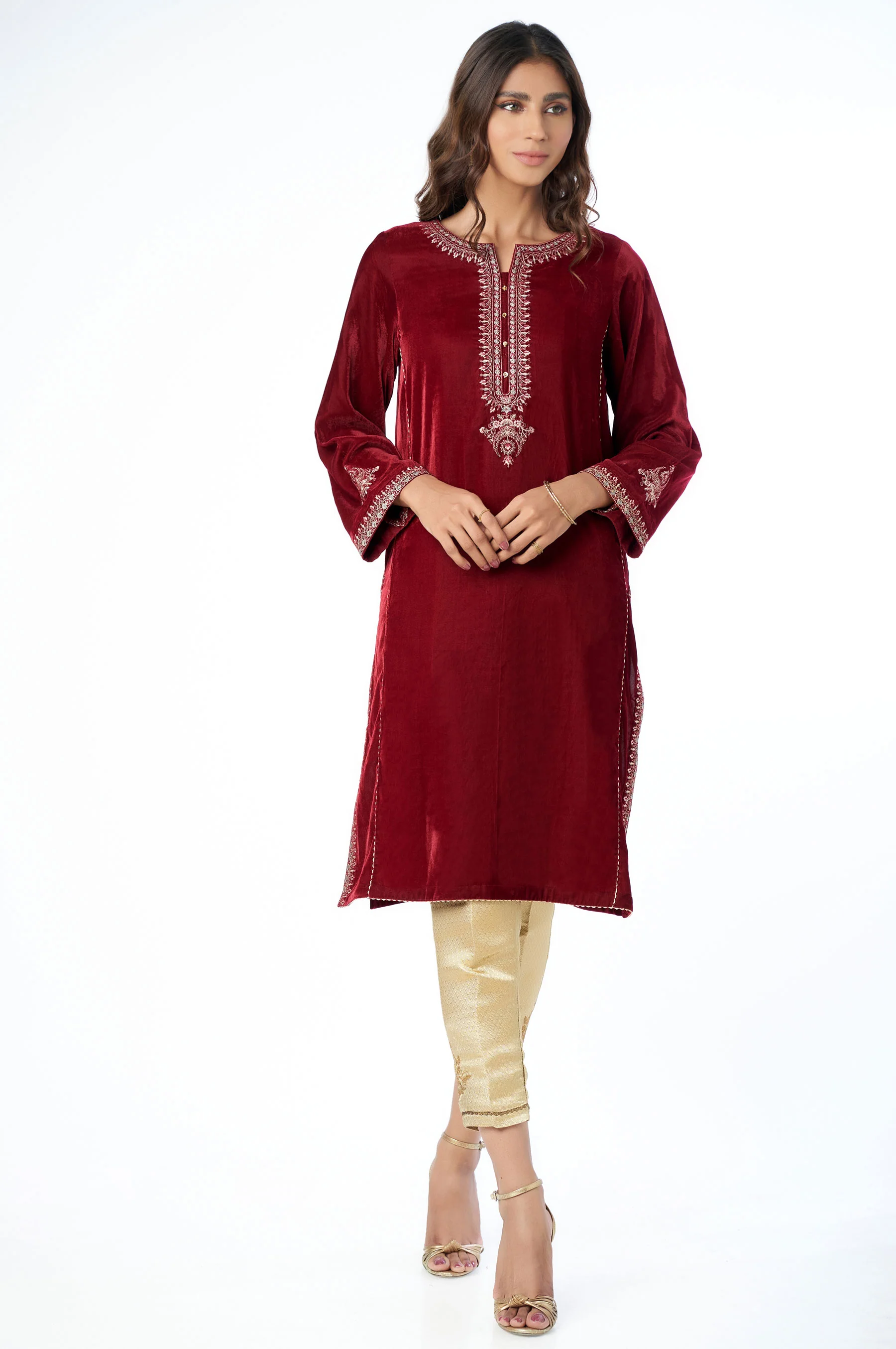 Stitched 1 Piece Velvet Embroidered Shirt - Image 2