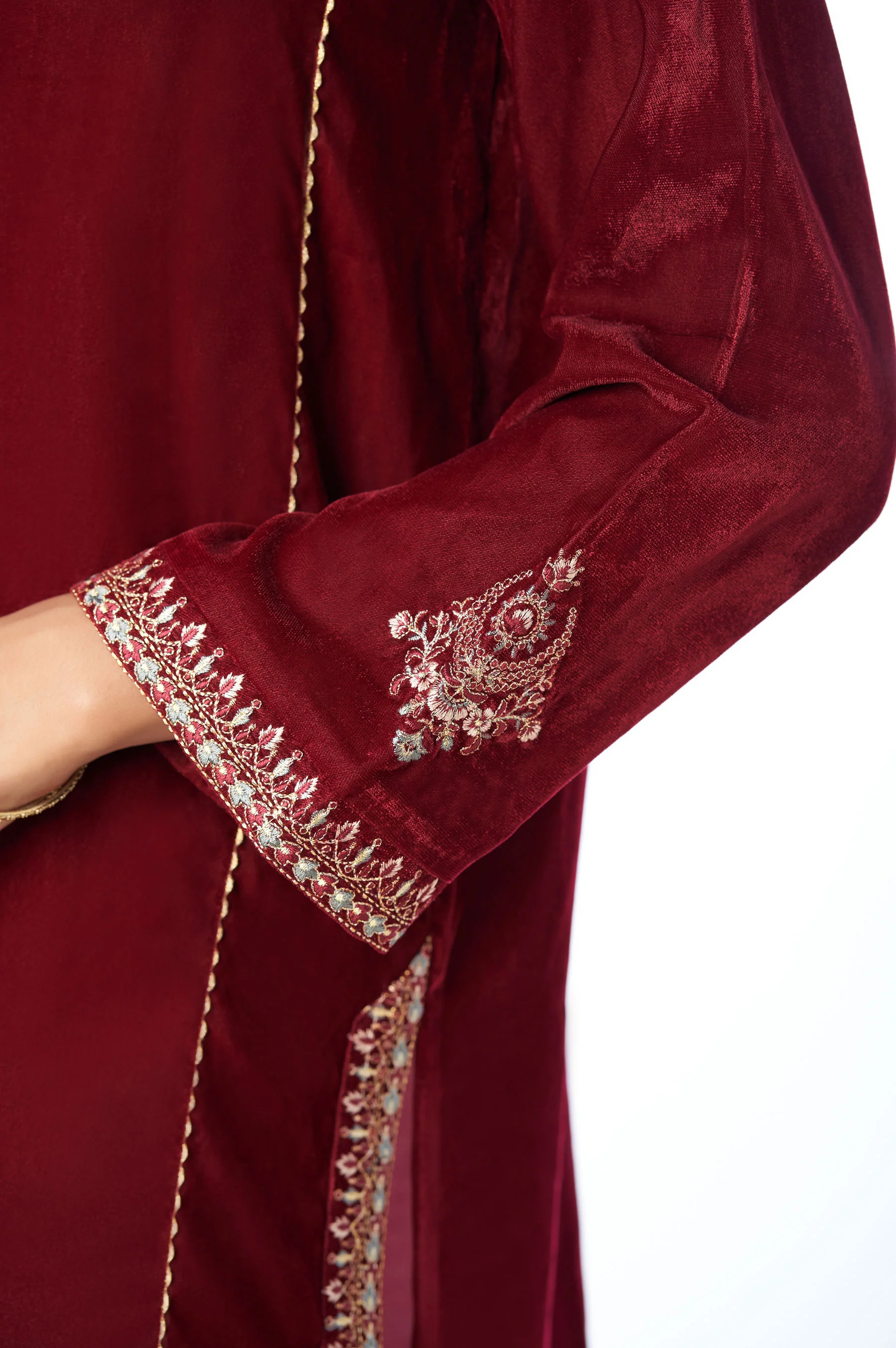 Stitched 1 Piece Velvet Embroidered Shirt - Image 4