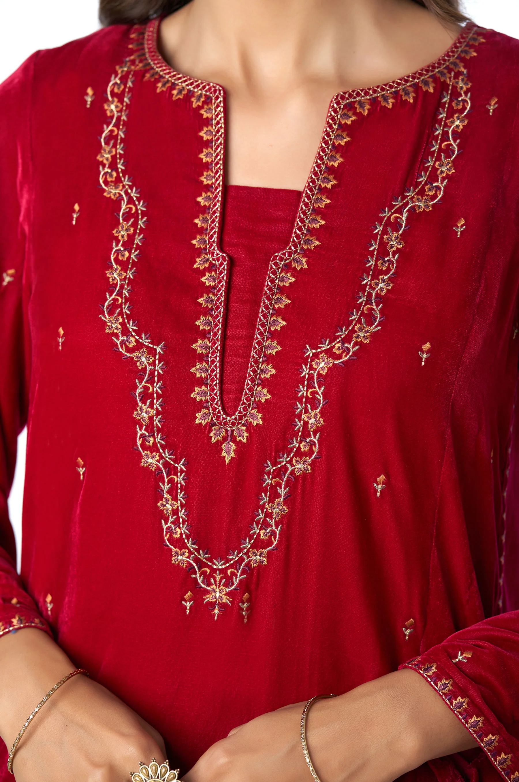 Stitched 1 Piece Velvet Embroidered Shirt - Image 2