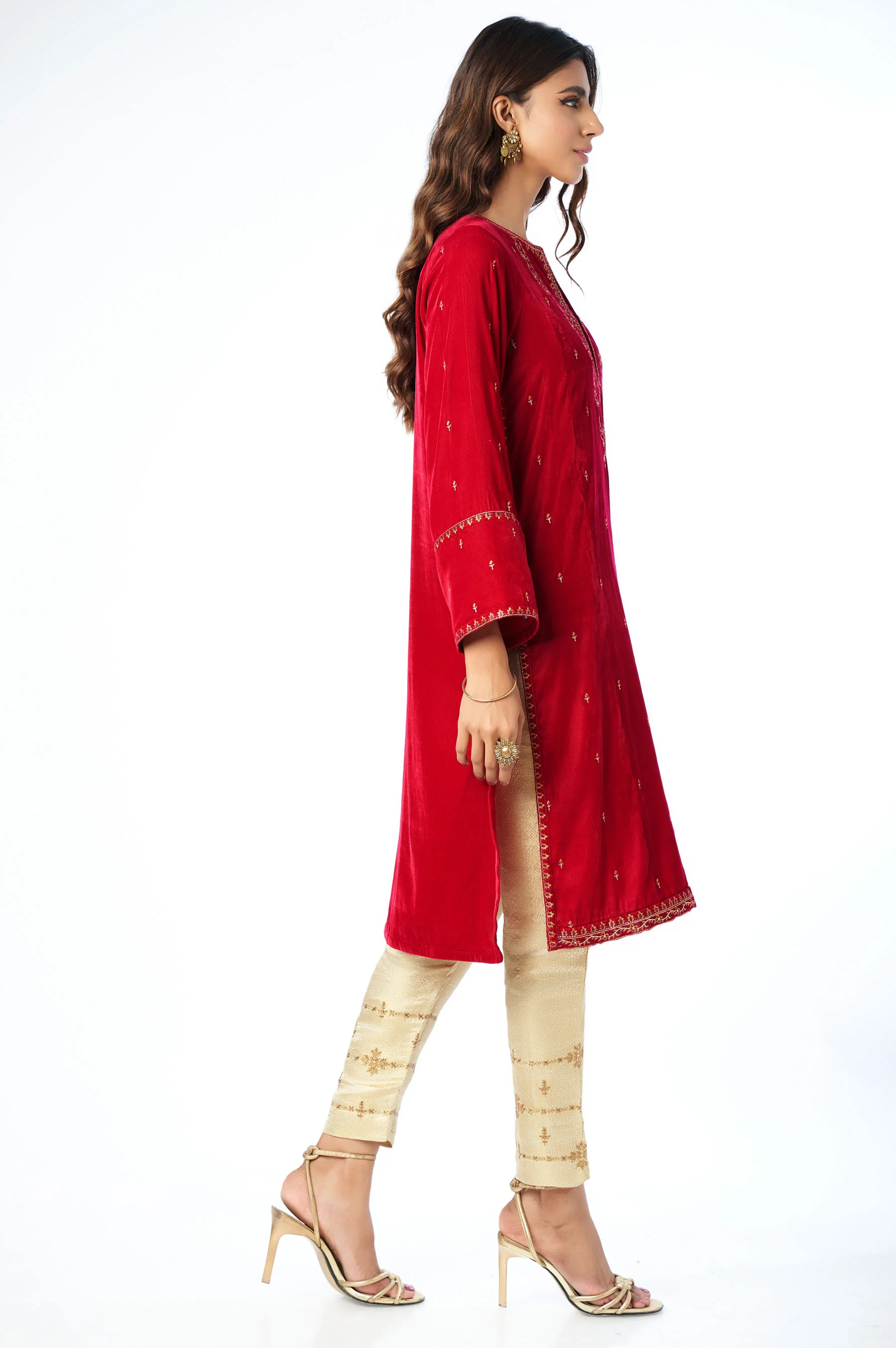 Stitched 1 Piece Velvet Embroidered Shirt - Image 3