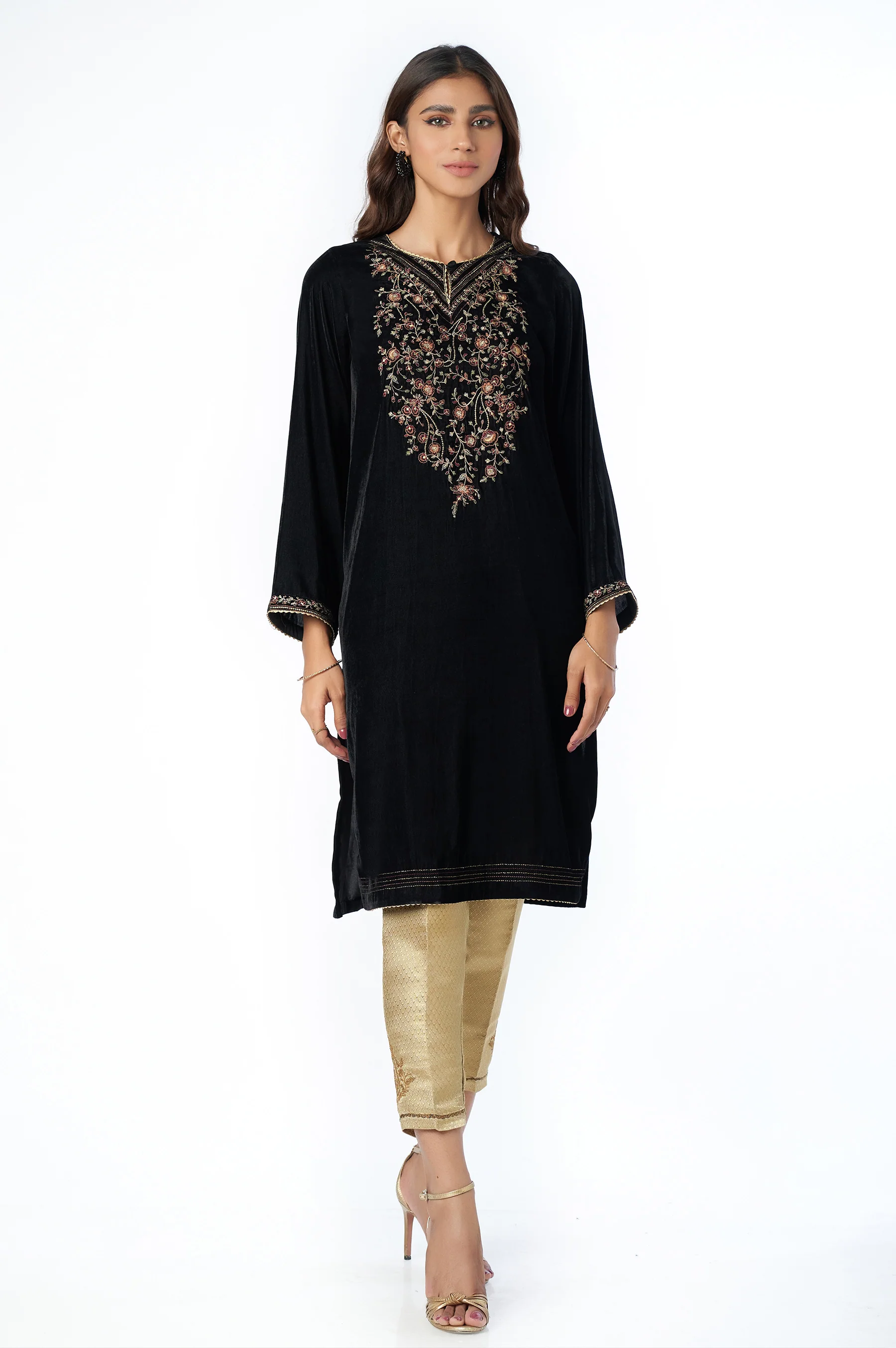 Stitched 1 Piece Velvet Embroidered Shirt - Image 2