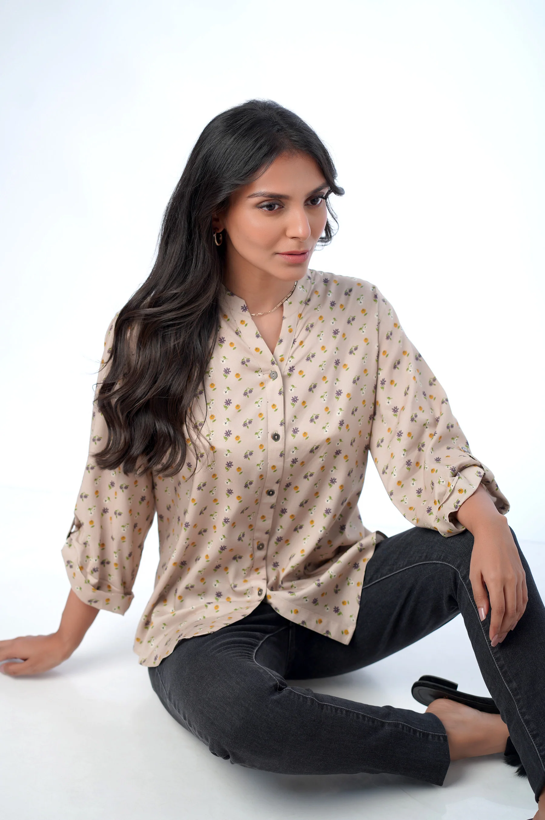 Stitched 1 Piece Western Tencel Printed floral Top - Image 5