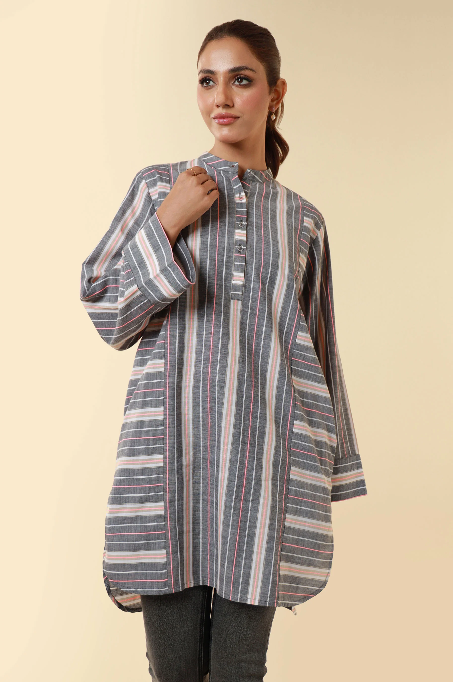 Zeen Yarn Dyed Western Top - Dark Grey - Image 2