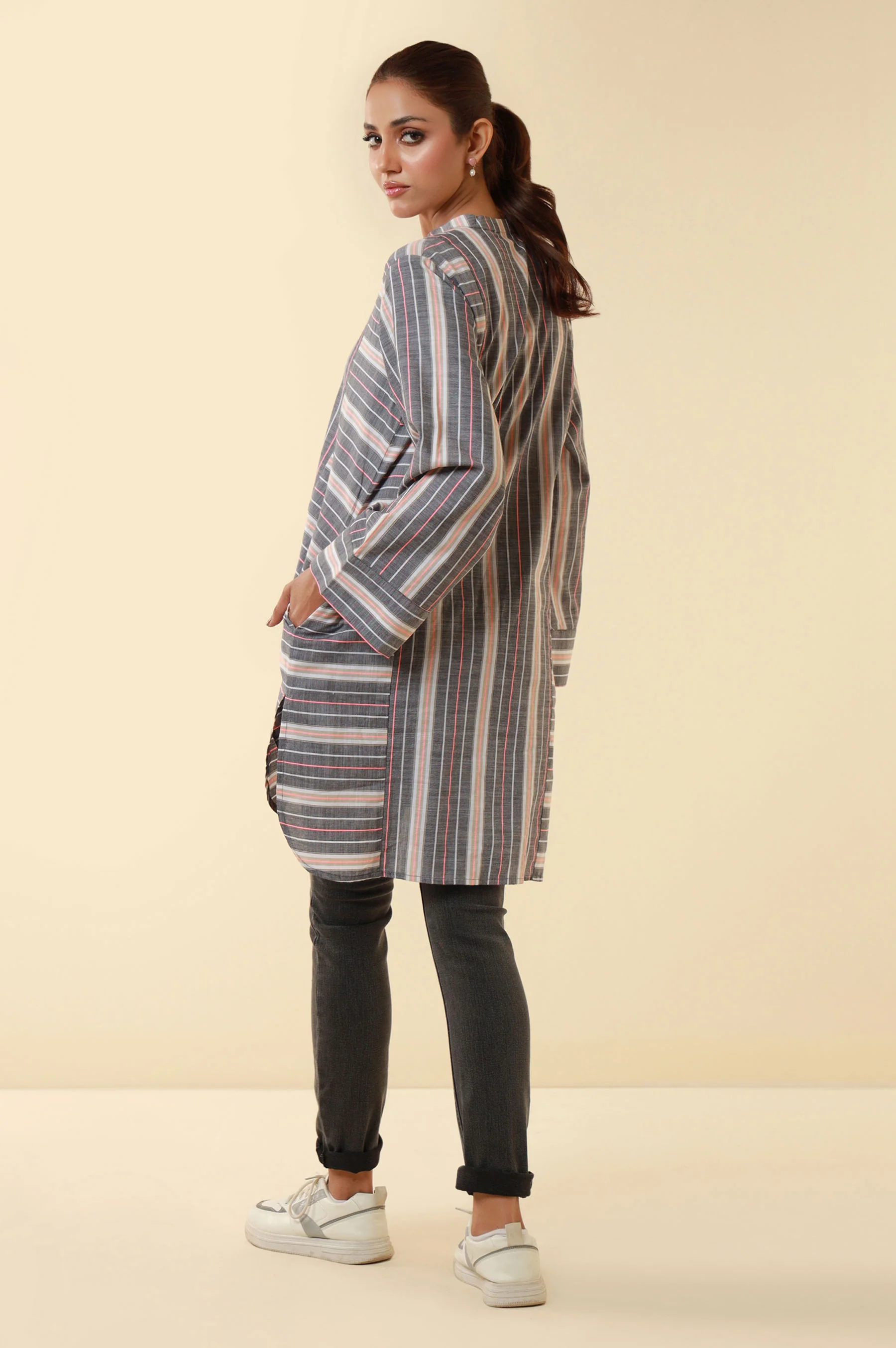 Zeen Yarn Dyed Western Top - Dark Grey - Image 3