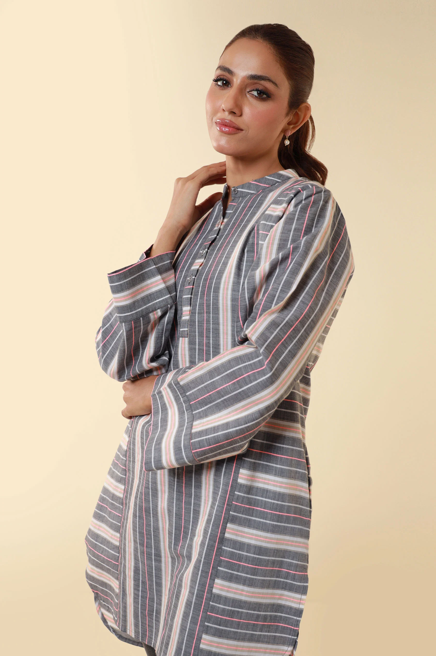 Zeen Yarn Dyed Western Top - Dark Grey - Image 4