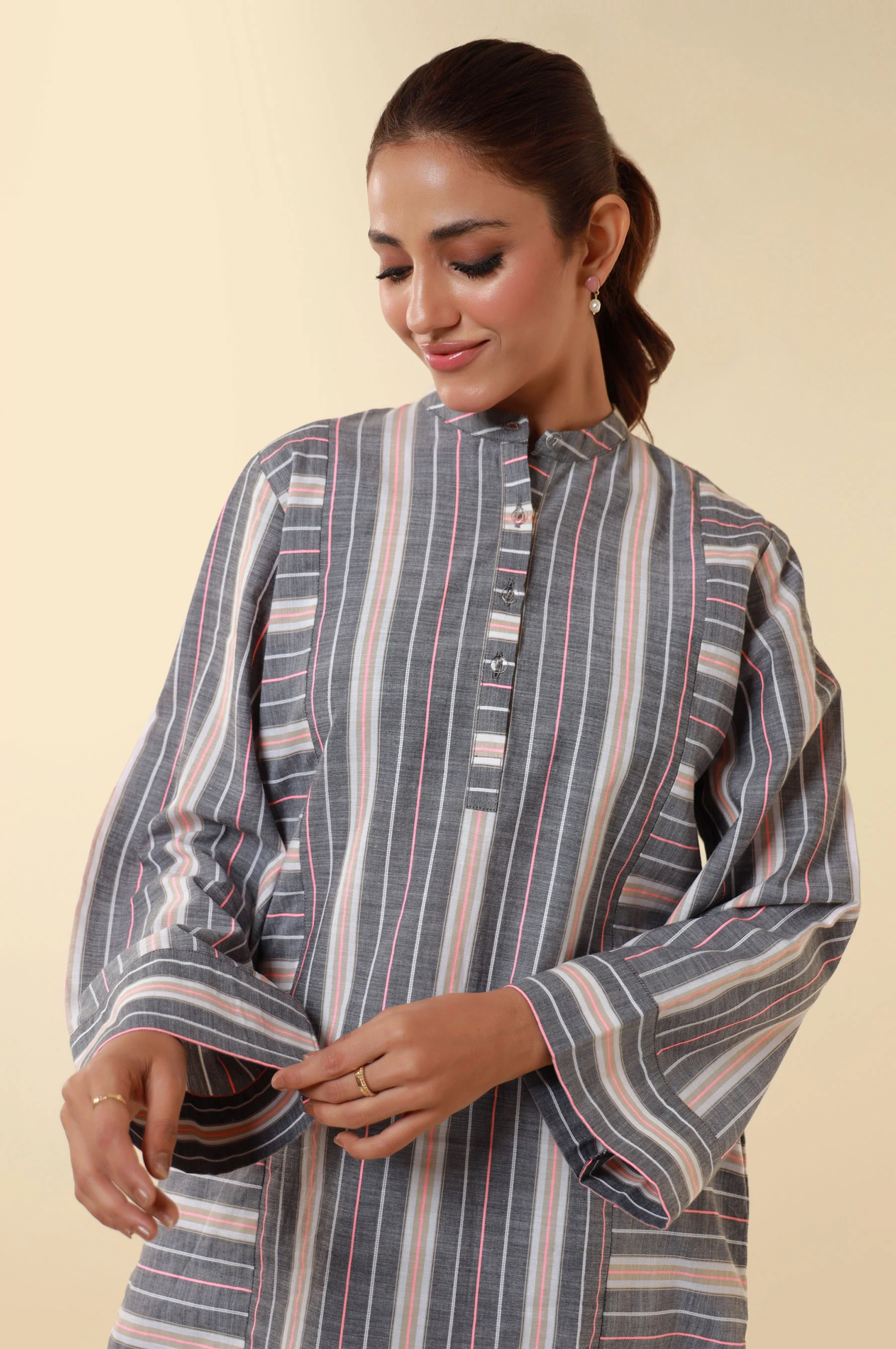Zeen Yarn Dyed Western Top - Dark Grey - Image 5
