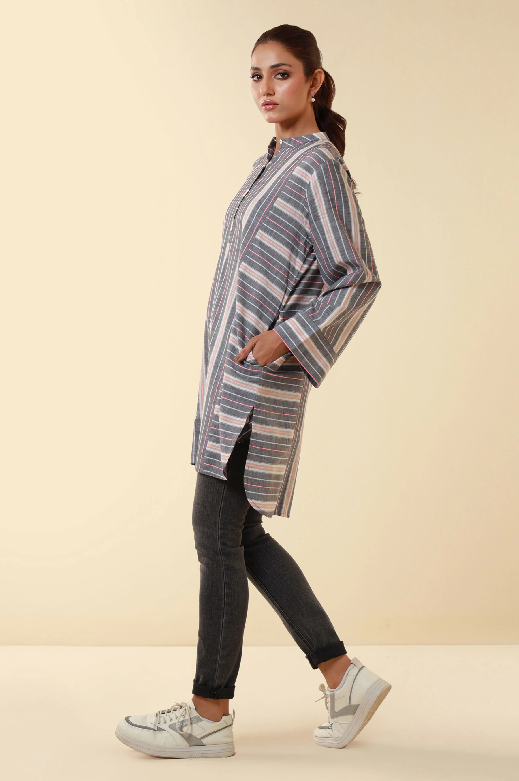 Zeen Yarn Dyed Western Top - Dark Grey - Image 6