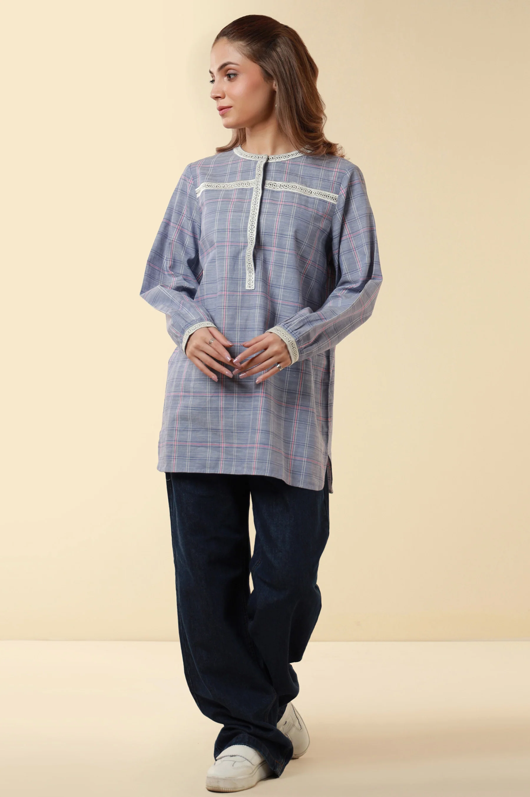Zeen Yarn Dyed Western Top - Ice Blue - Image 2