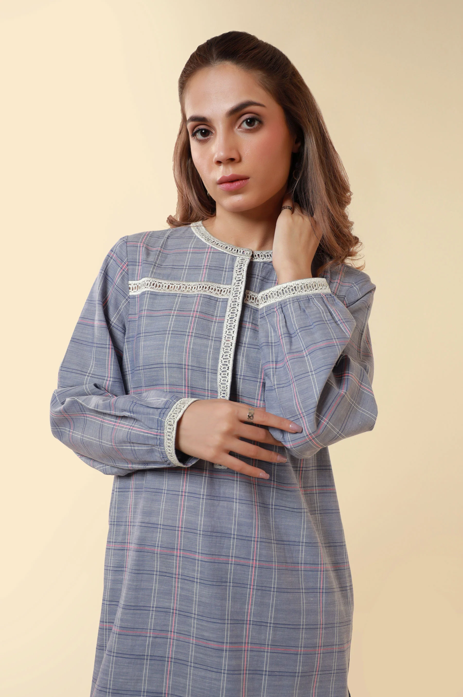 Zeen Yarn Dyed Western Top - Ice Blue - Image 3