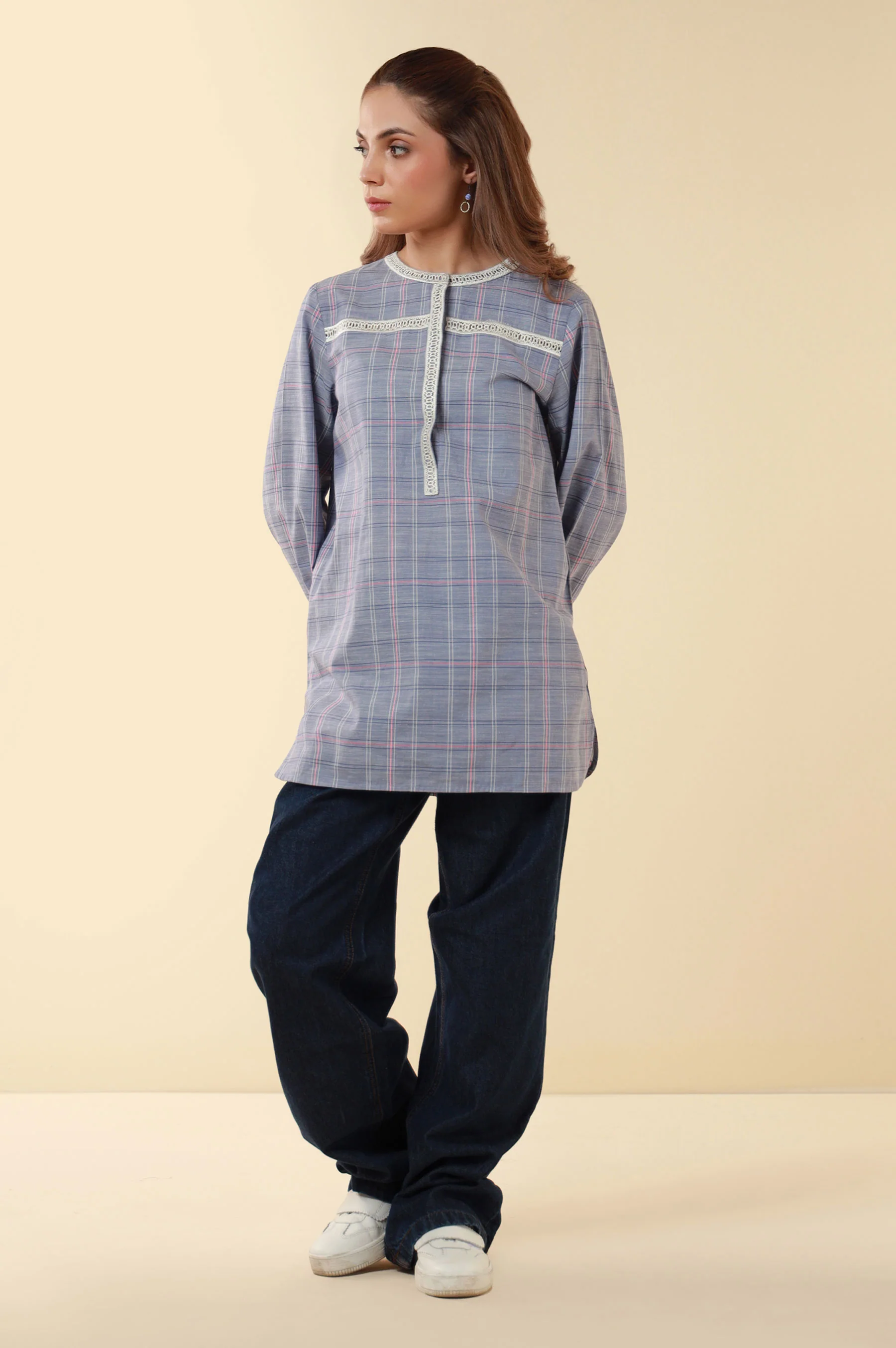 Zeen Yarn Dyed Western Top - Ice Blue - Image 4