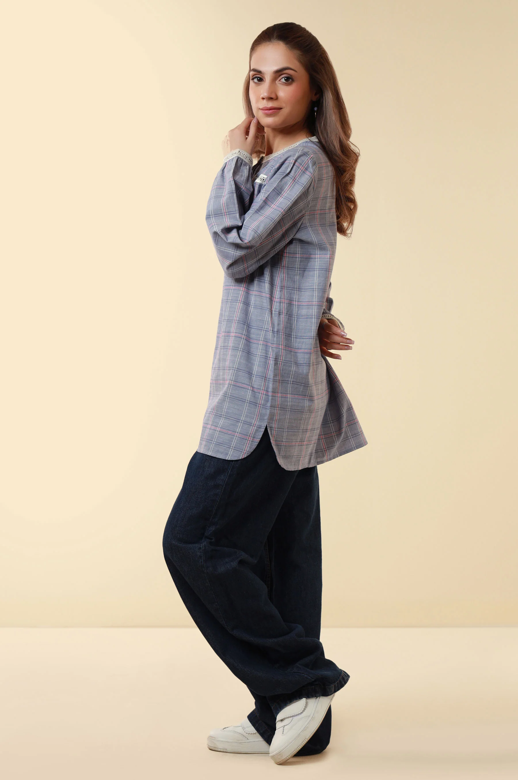 Zeen Yarn Dyed Western Top - Ice Blue - Image 5