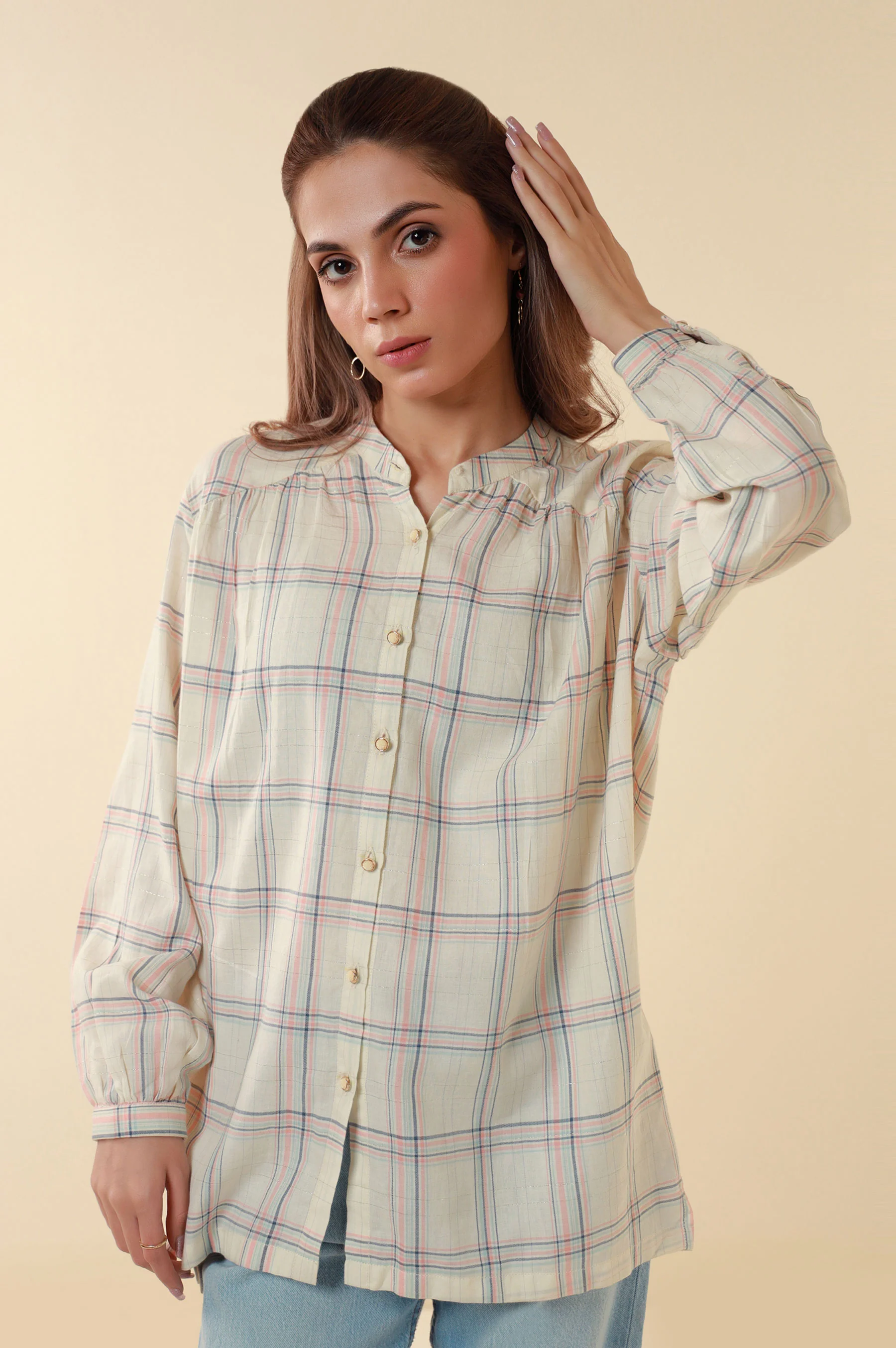 Zeen Yarn Dyed Western Top - Off White - Image 2