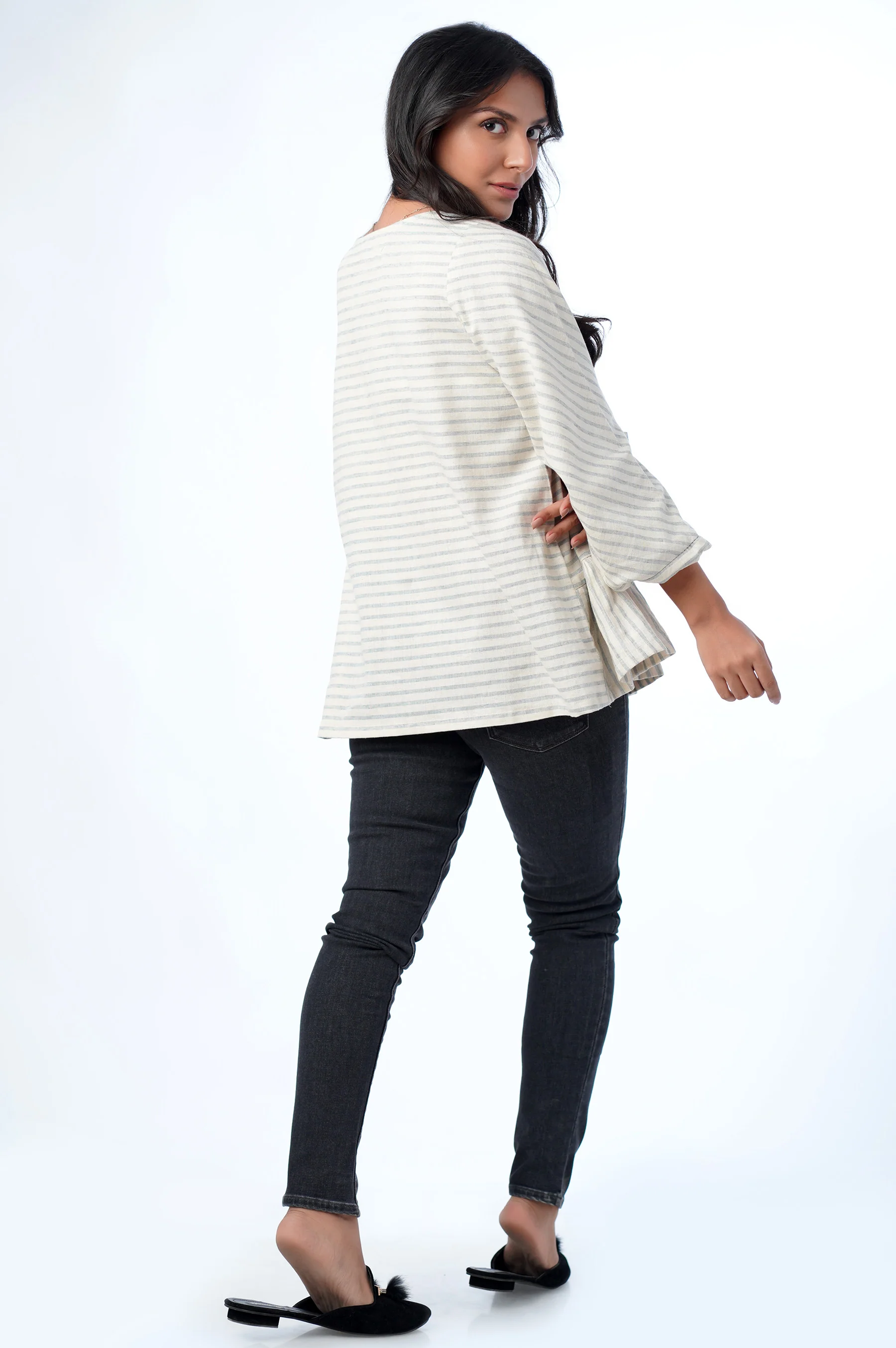 Stitched 1 Piece Western Yarn Dyed Striped Top - Image 3