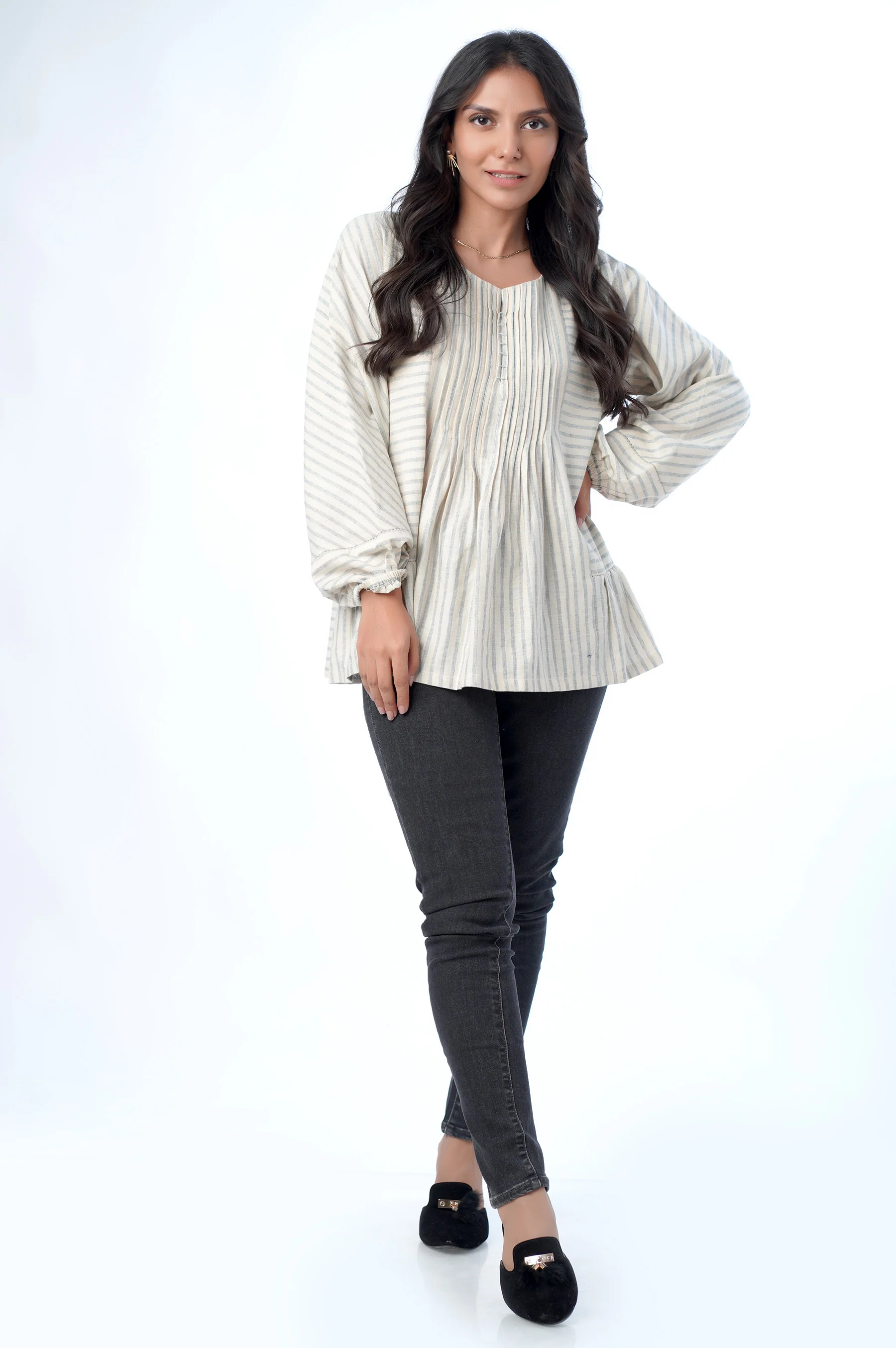 Stitched 1 Piece Western Yarn Dyed Striped Top - Image 4