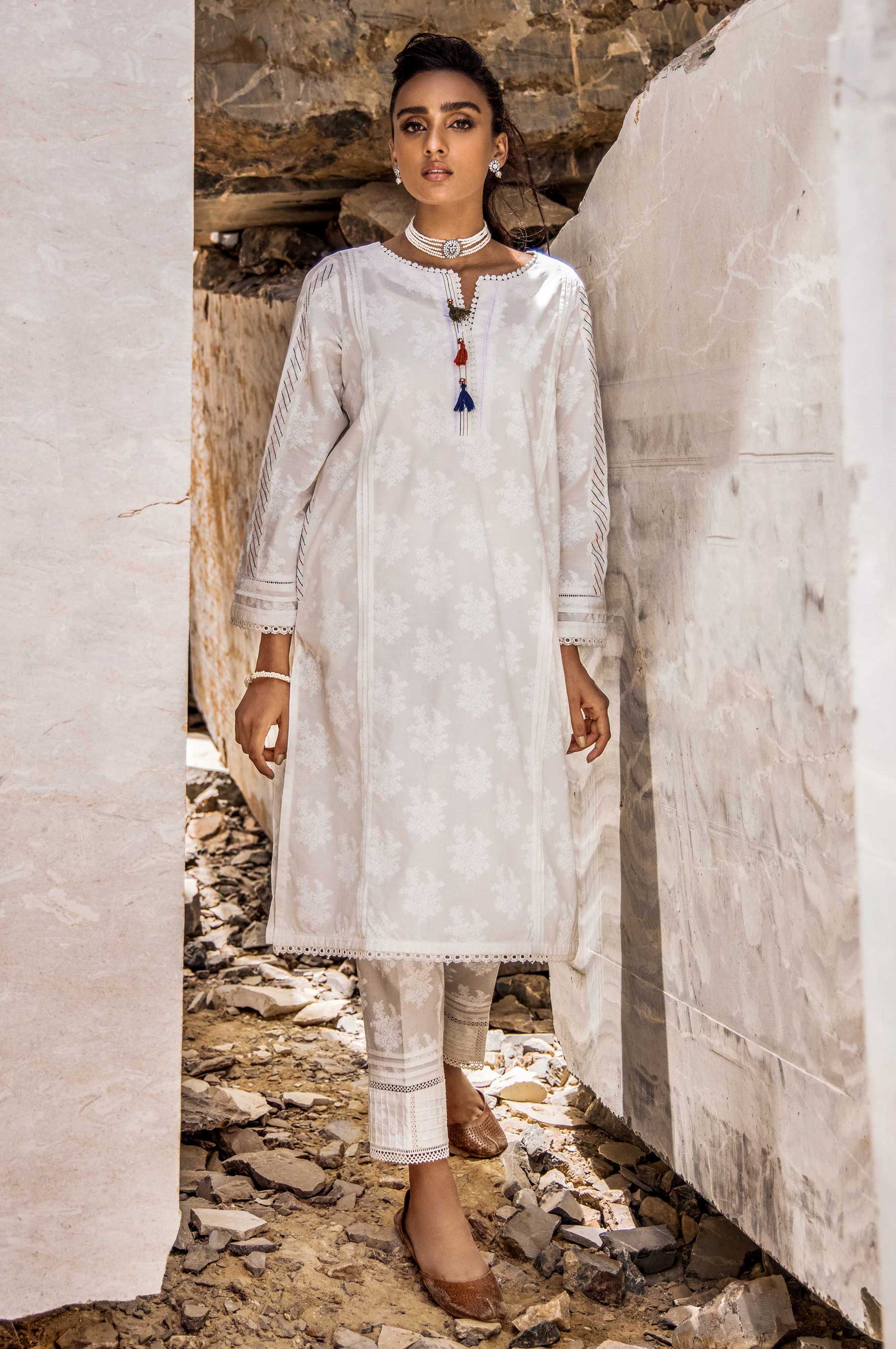 Stitched 1 Piece Printed White Paste Cambric Shirt - Image 2