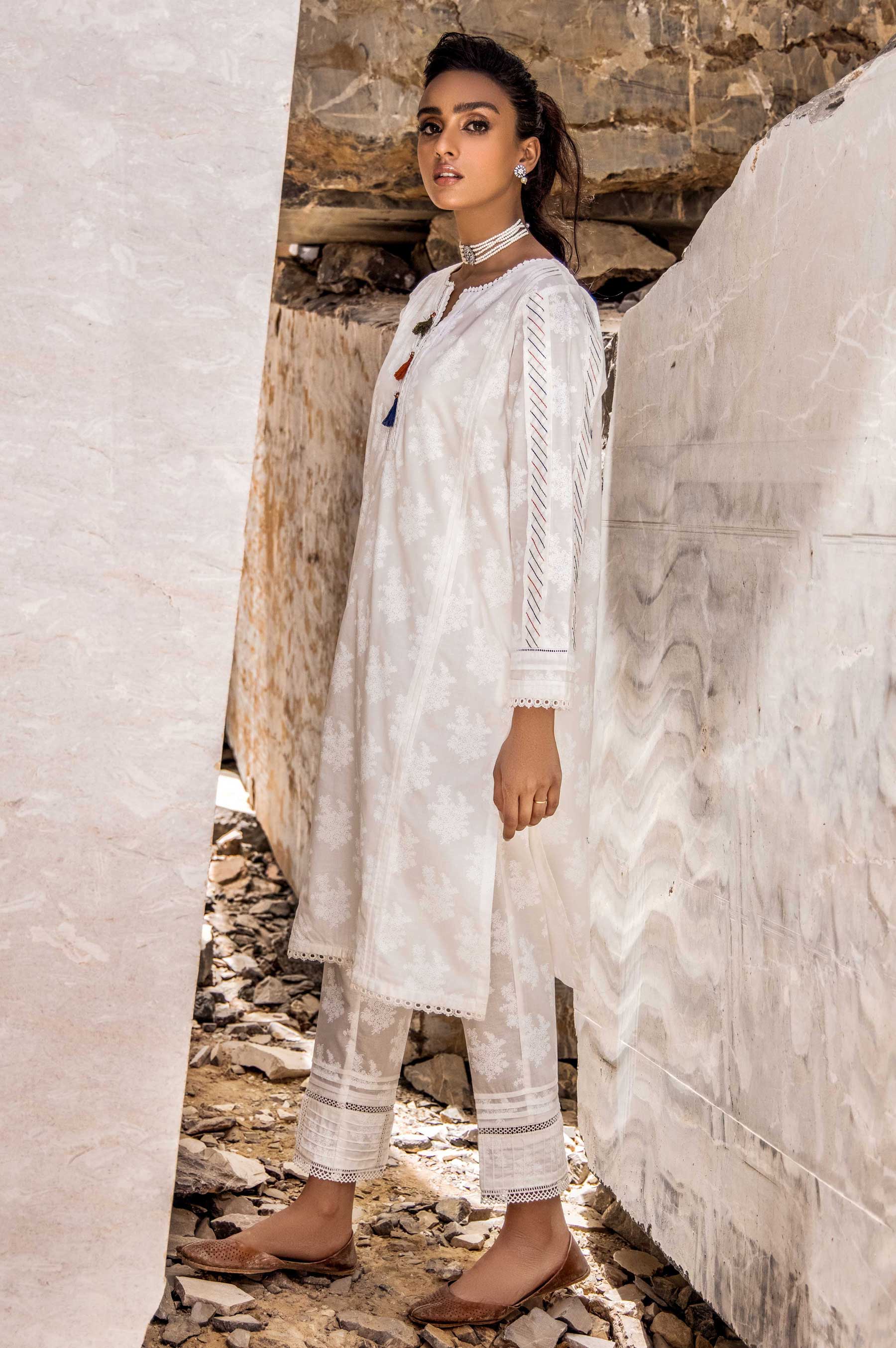 Stitched 1 Piece Printed White Paste Cambric Shirt - Image 3