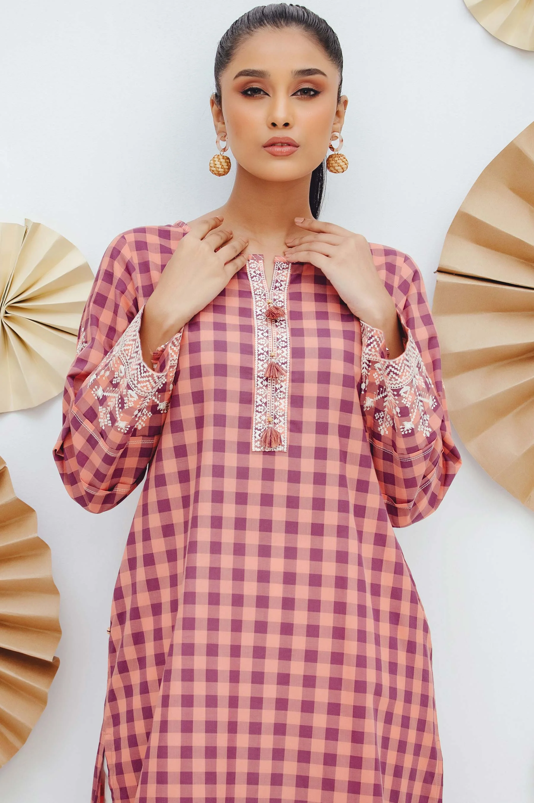Stitched 1 Piece Embroidered Yarn Dyed Shirt - Image 3