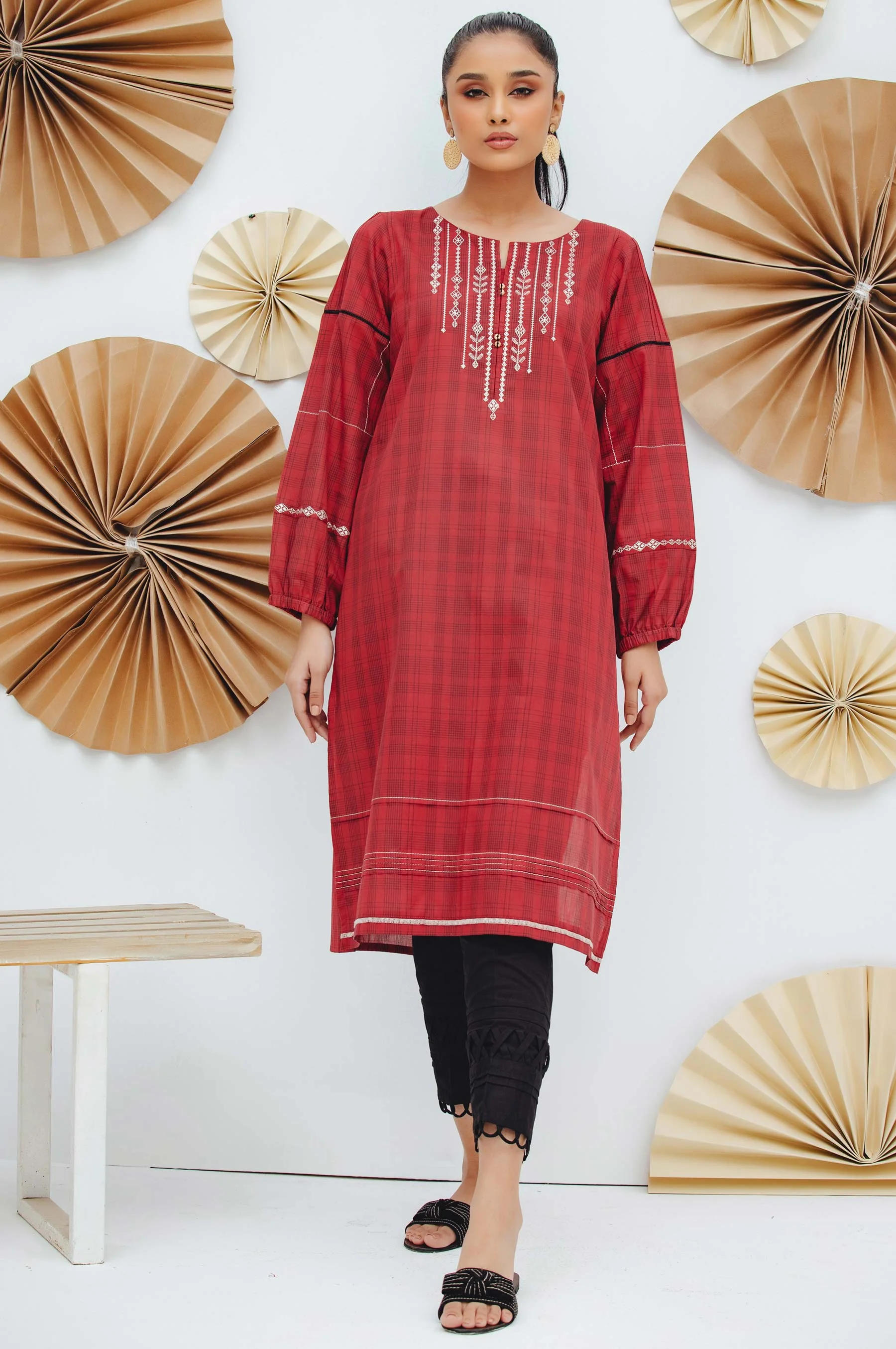 Stitched 1 Piece Embroidered Yarn Dyed Shirt - Image 2