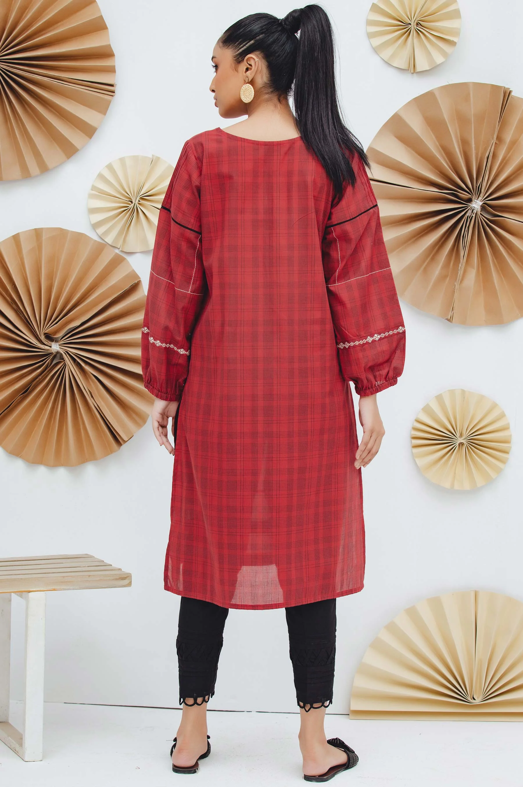 Stitched 1 Piece Embroidered Yarn Dyed Shirt - Image 3