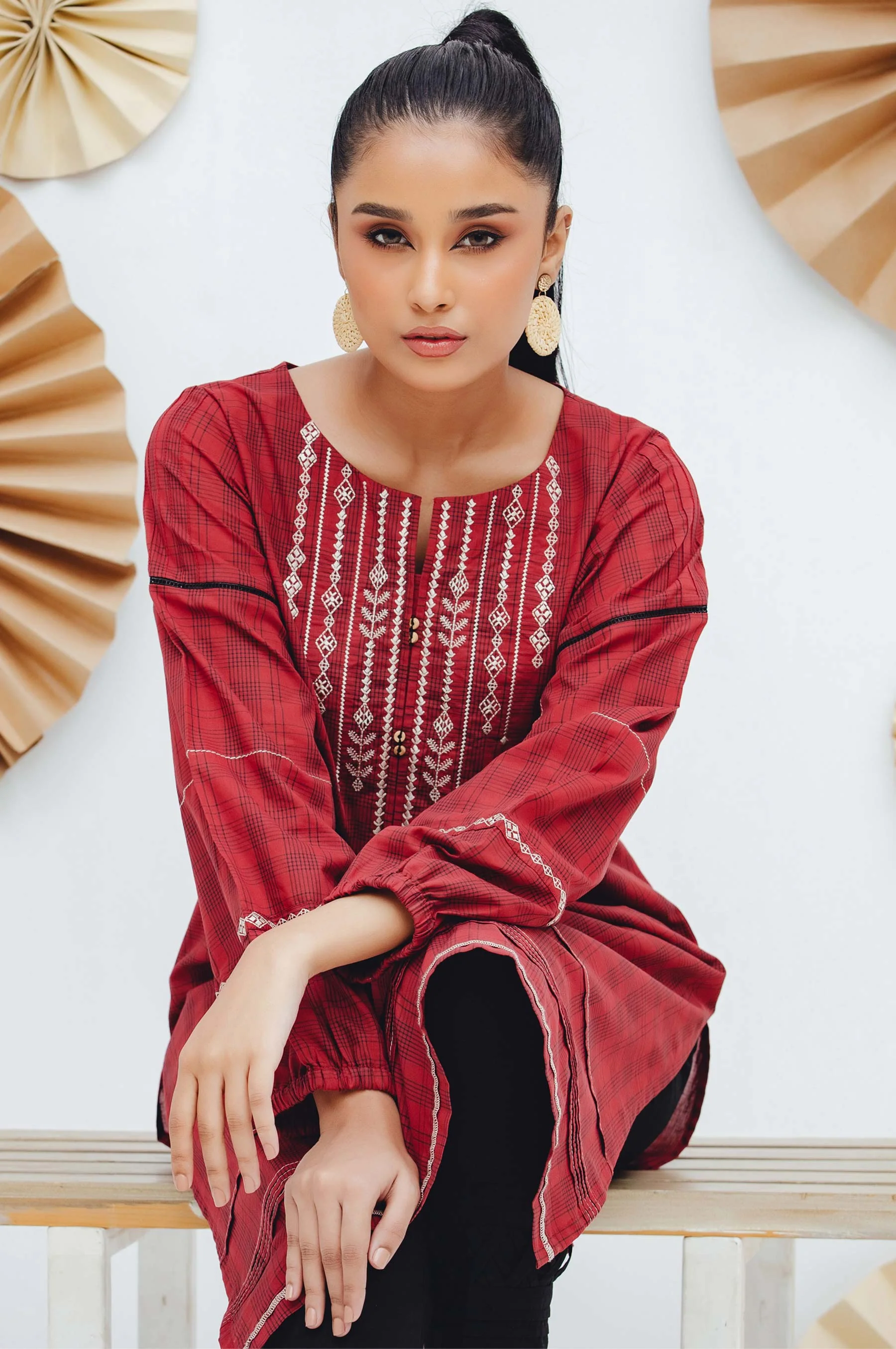 Stitched 1 Piece Embroidered Yarn Dyed Shirt - Image 4