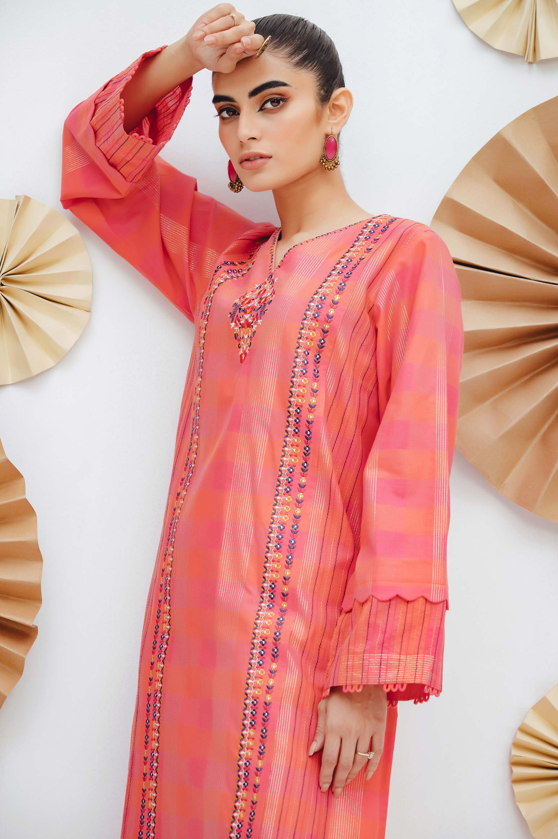 Stitched 1 Piece Embroidered Yarn Dyed Shirt - Image 3