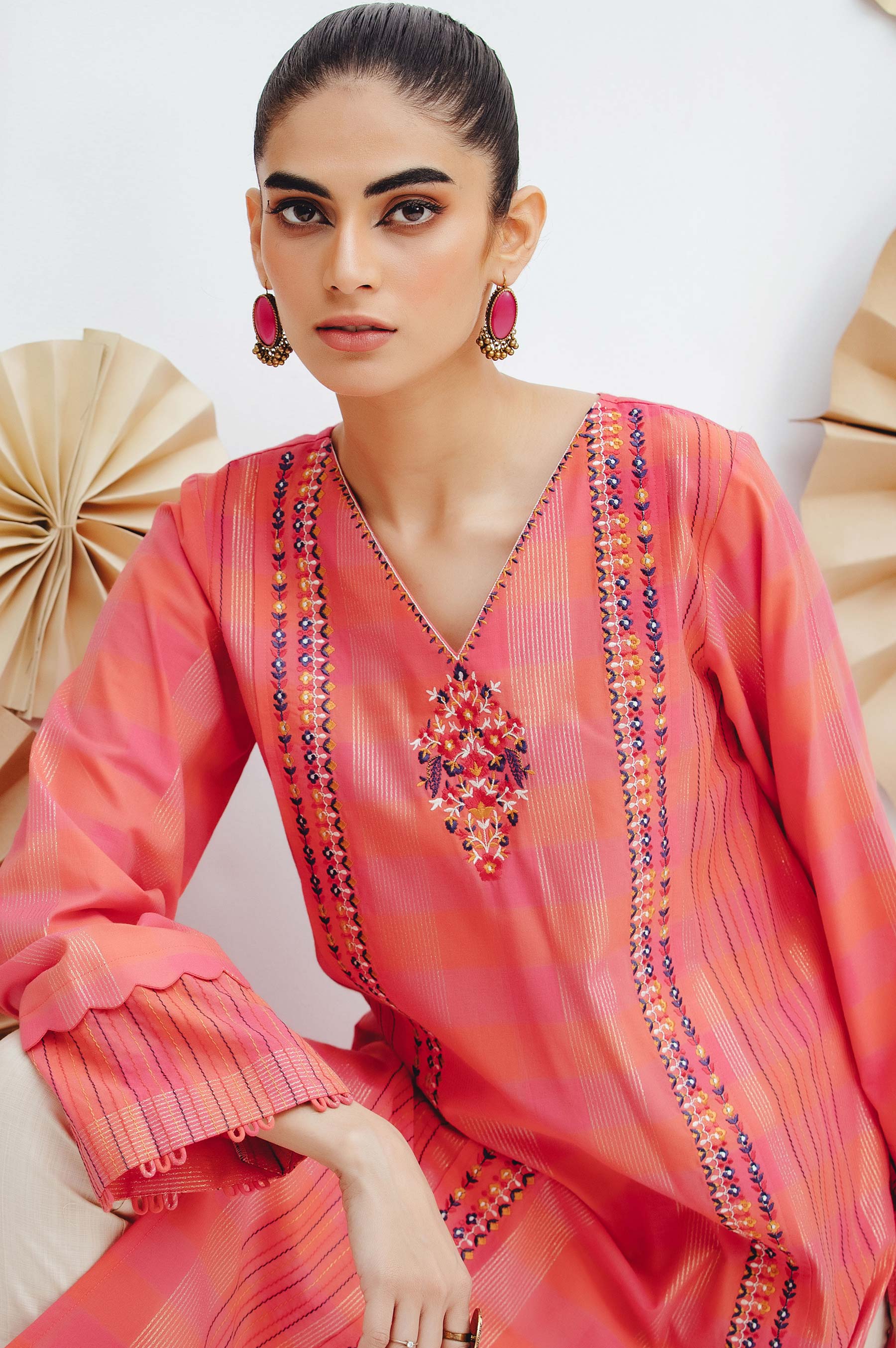 Stitched 1 Piece Embroidered Yarn Dyed Shirt - Image 4