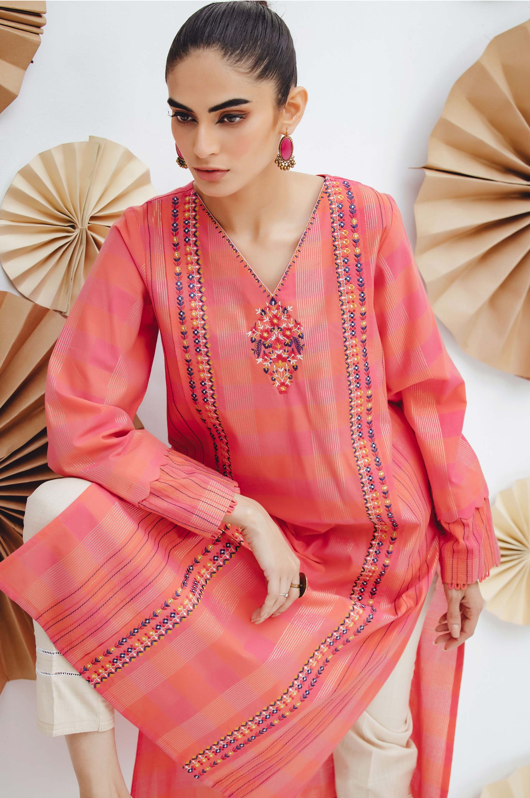 Stitched 1 Piece Embroidered Yarn Dyed Shirt - Image 6