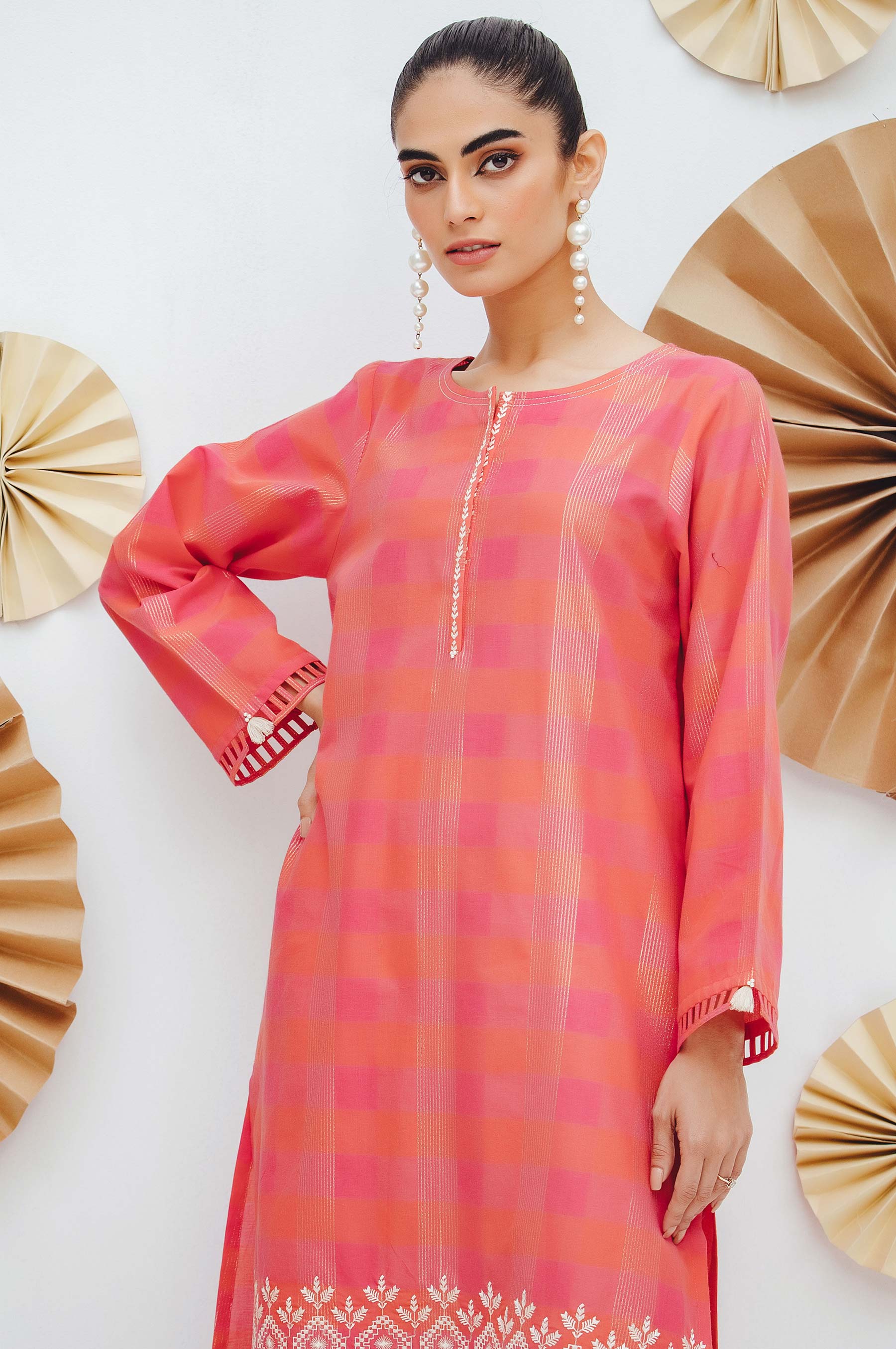 Stitched 1 Piece Embroidered Yarn Dyed Shirt - Image 2