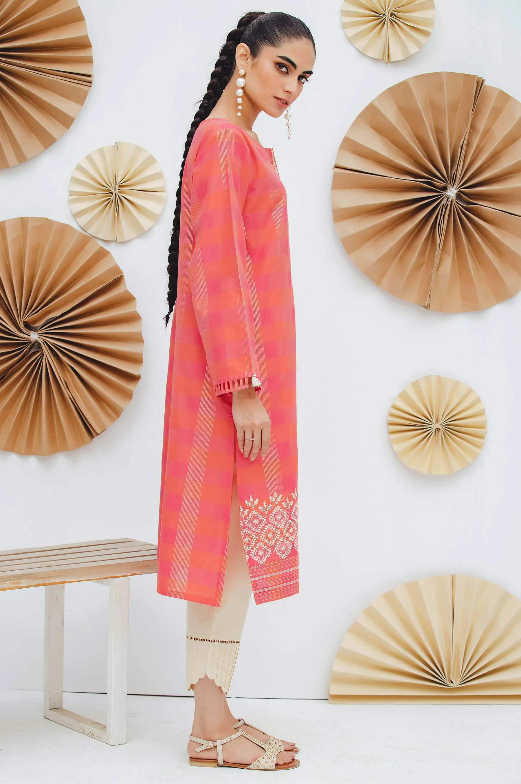 Stitched 1 Piece Embroidered Yarn Dyed Shirt - Image 3