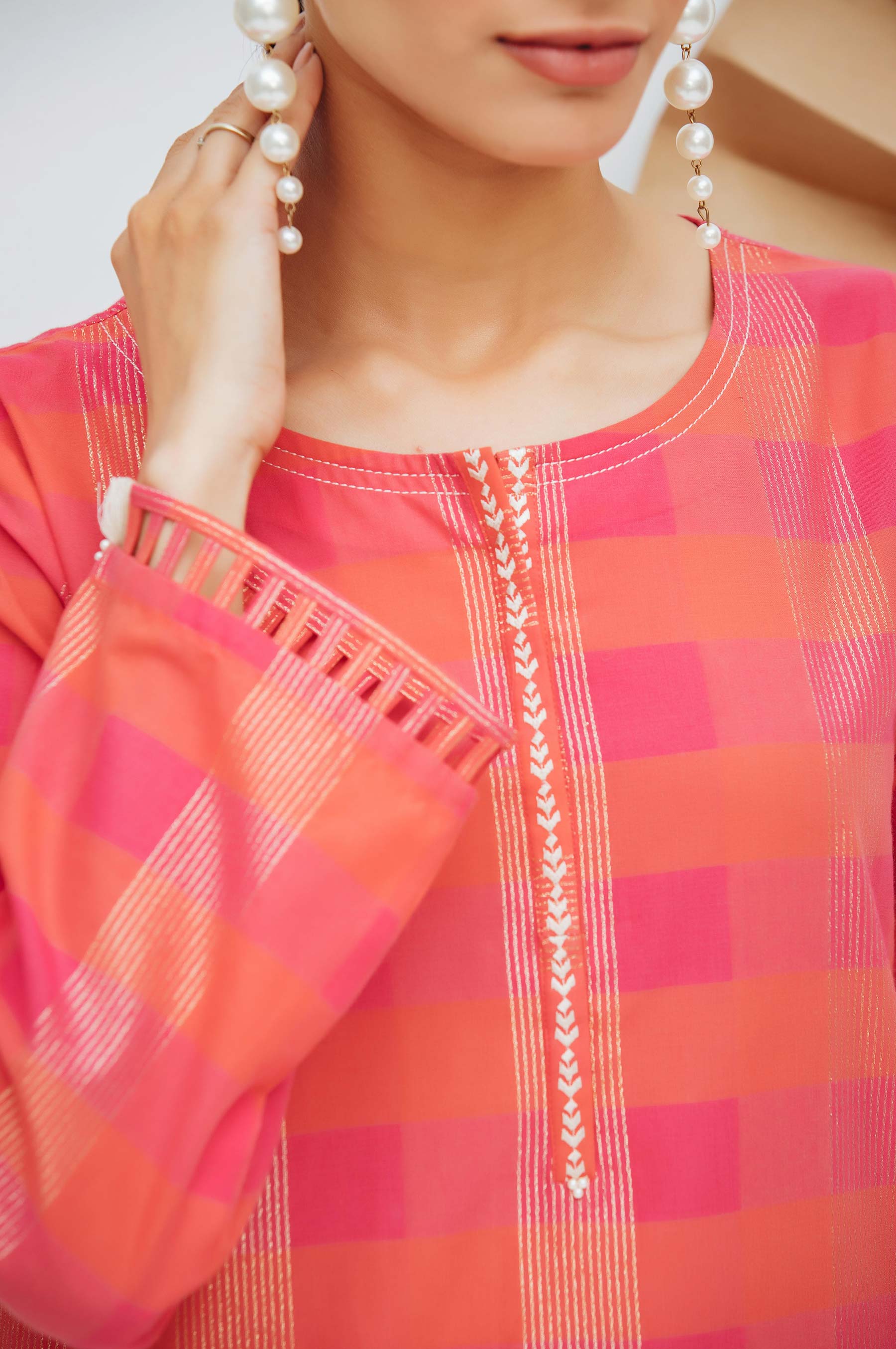 Stitched 1 Piece Embroidered Yarn Dyed Shirt - Image 4
