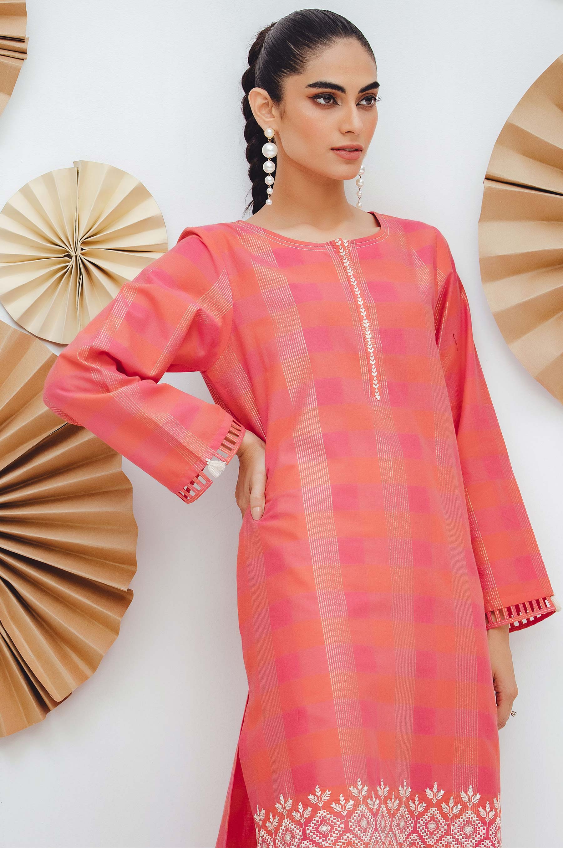 Stitched 1 Piece Embroidered Yarn Dyed Shirt - Image 5
