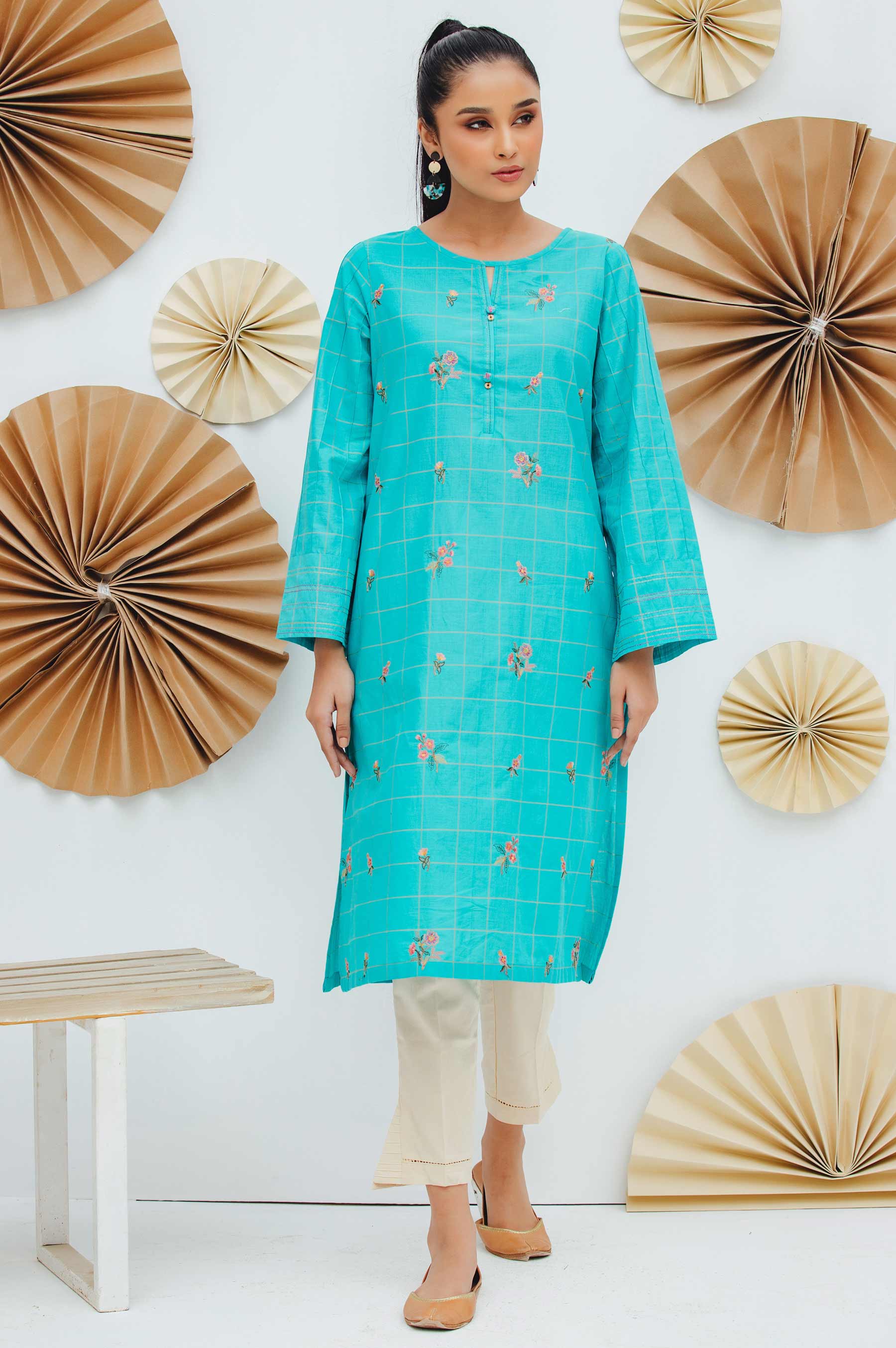 Stitched 1 Piece Embroidered Yarn Dyed Shirt - Image 2