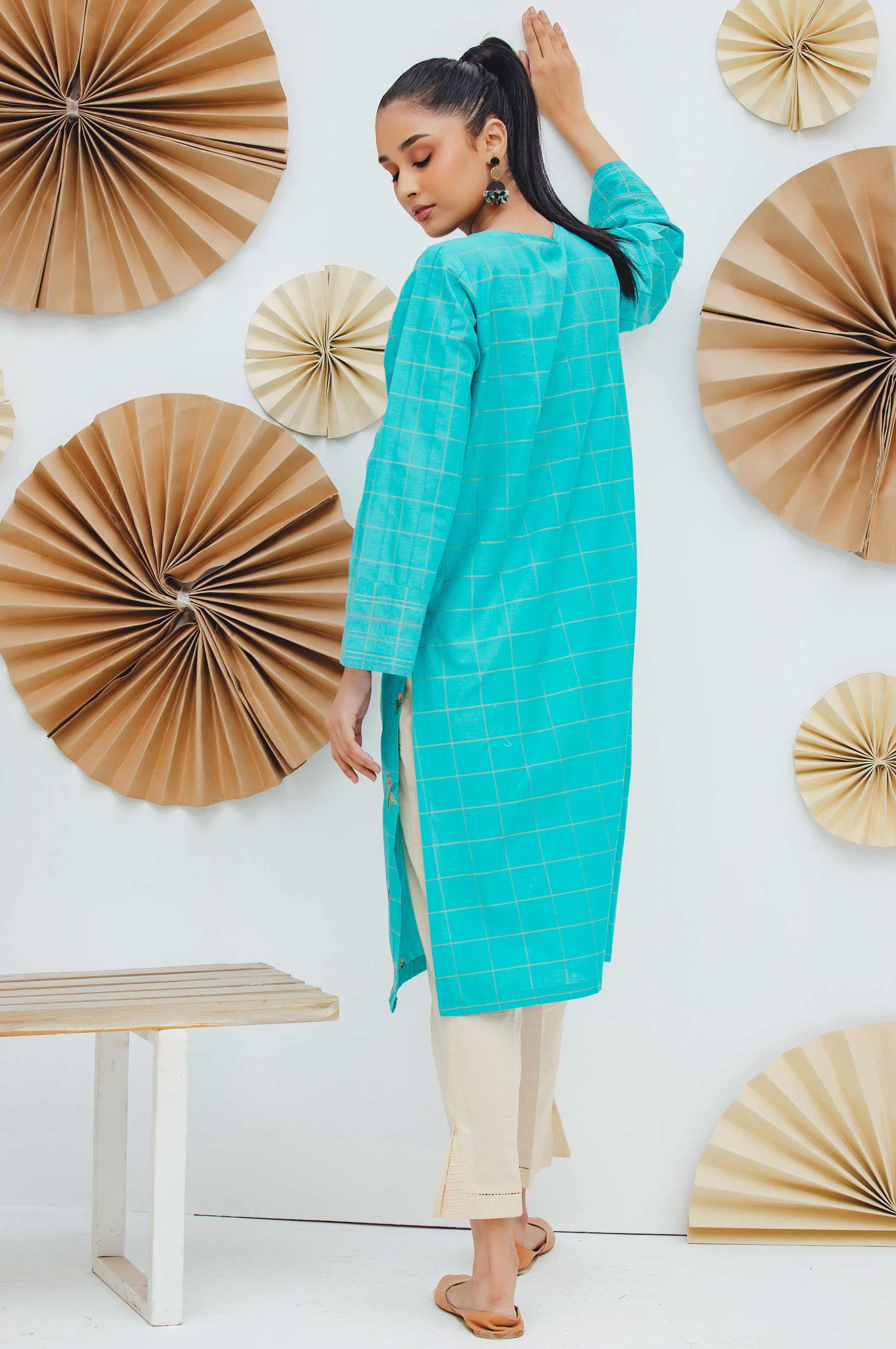 Stitched 1 Piece Embroidered Yarn Dyed Shirt - Image 3
