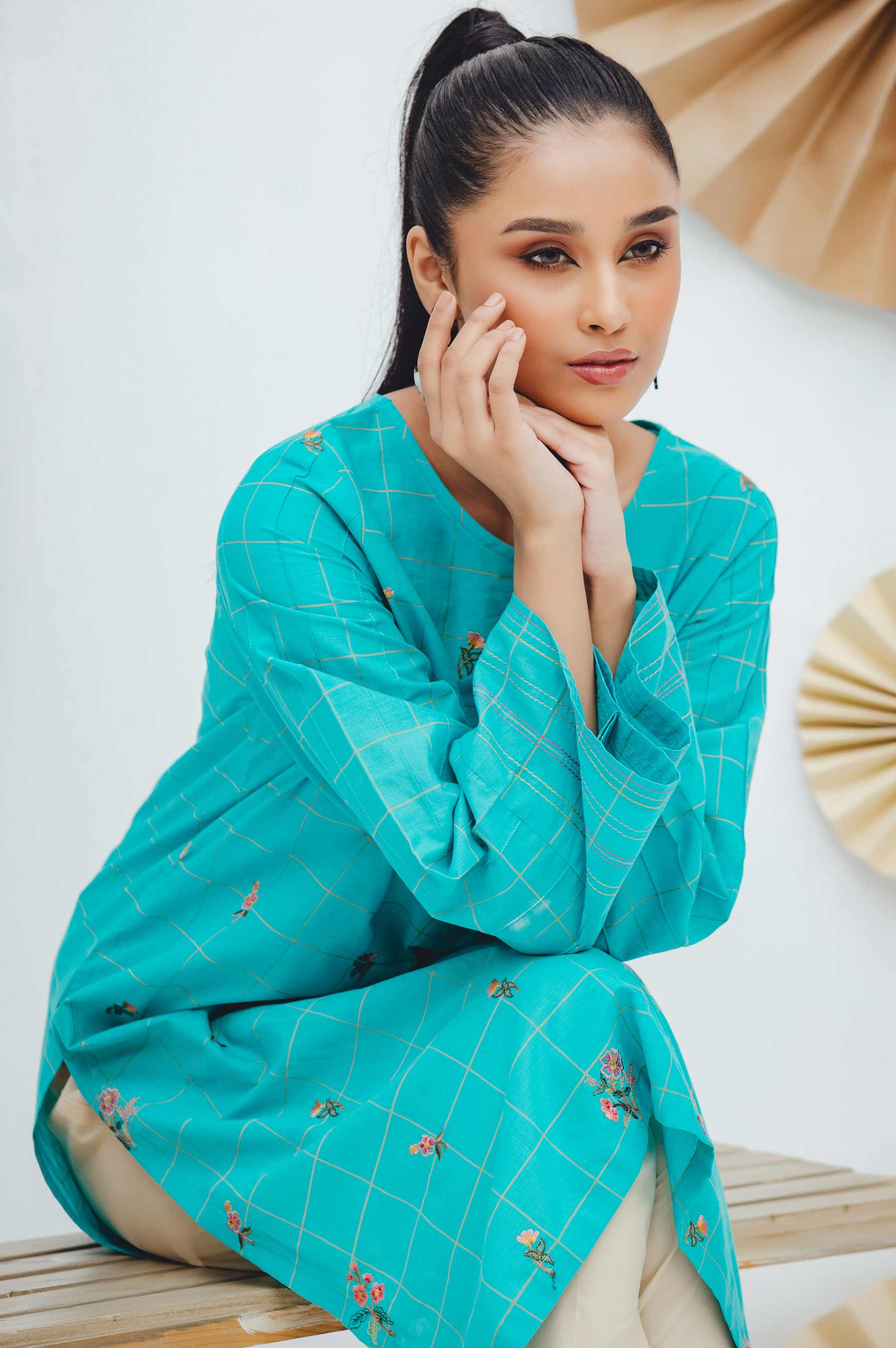 Stitched 1 Piece Embroidered Yarn Dyed Shirt - Image 4