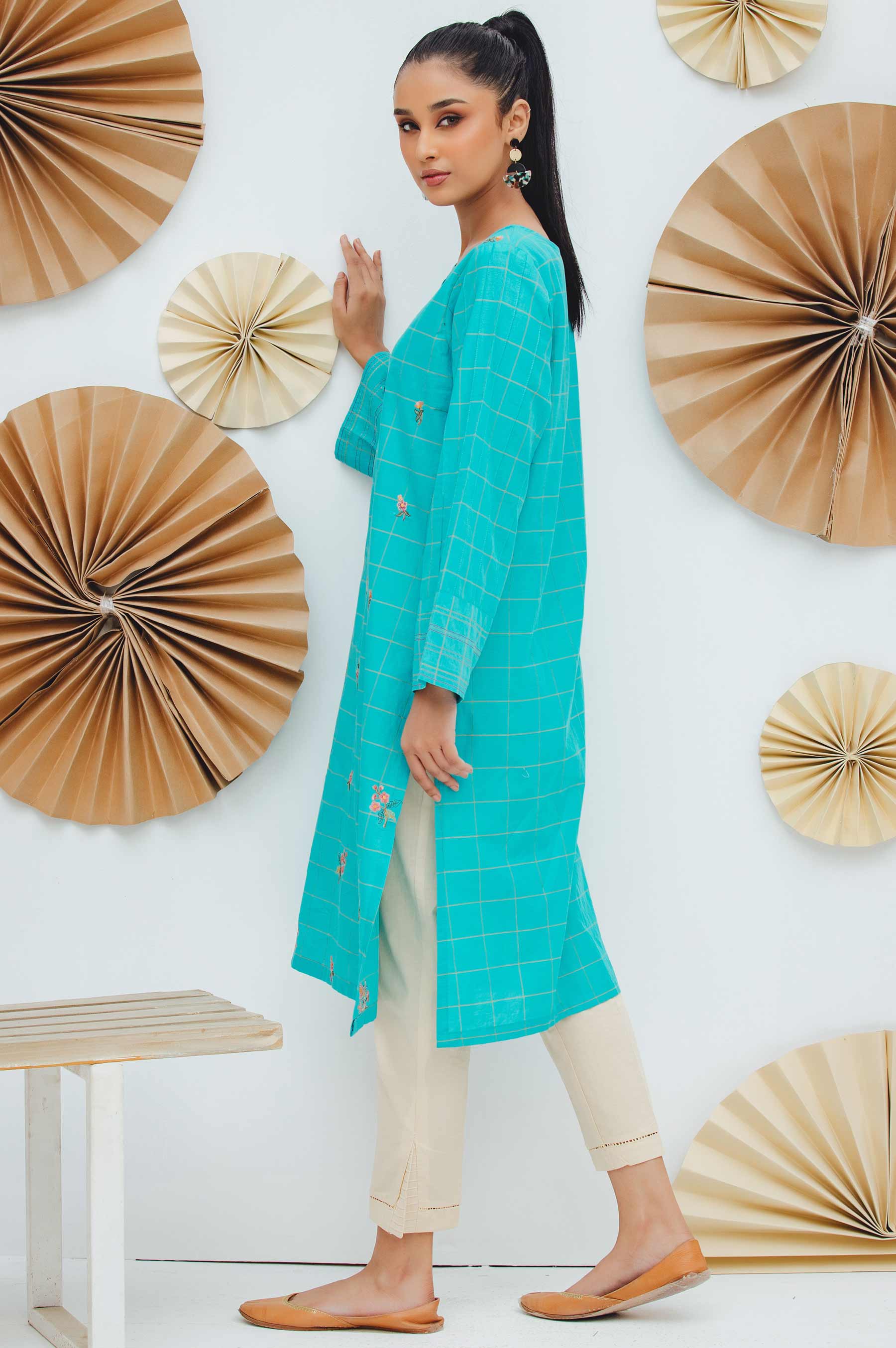 Stitched 1 Piece Embroidered Yarn Dyed Shirt - Image 5