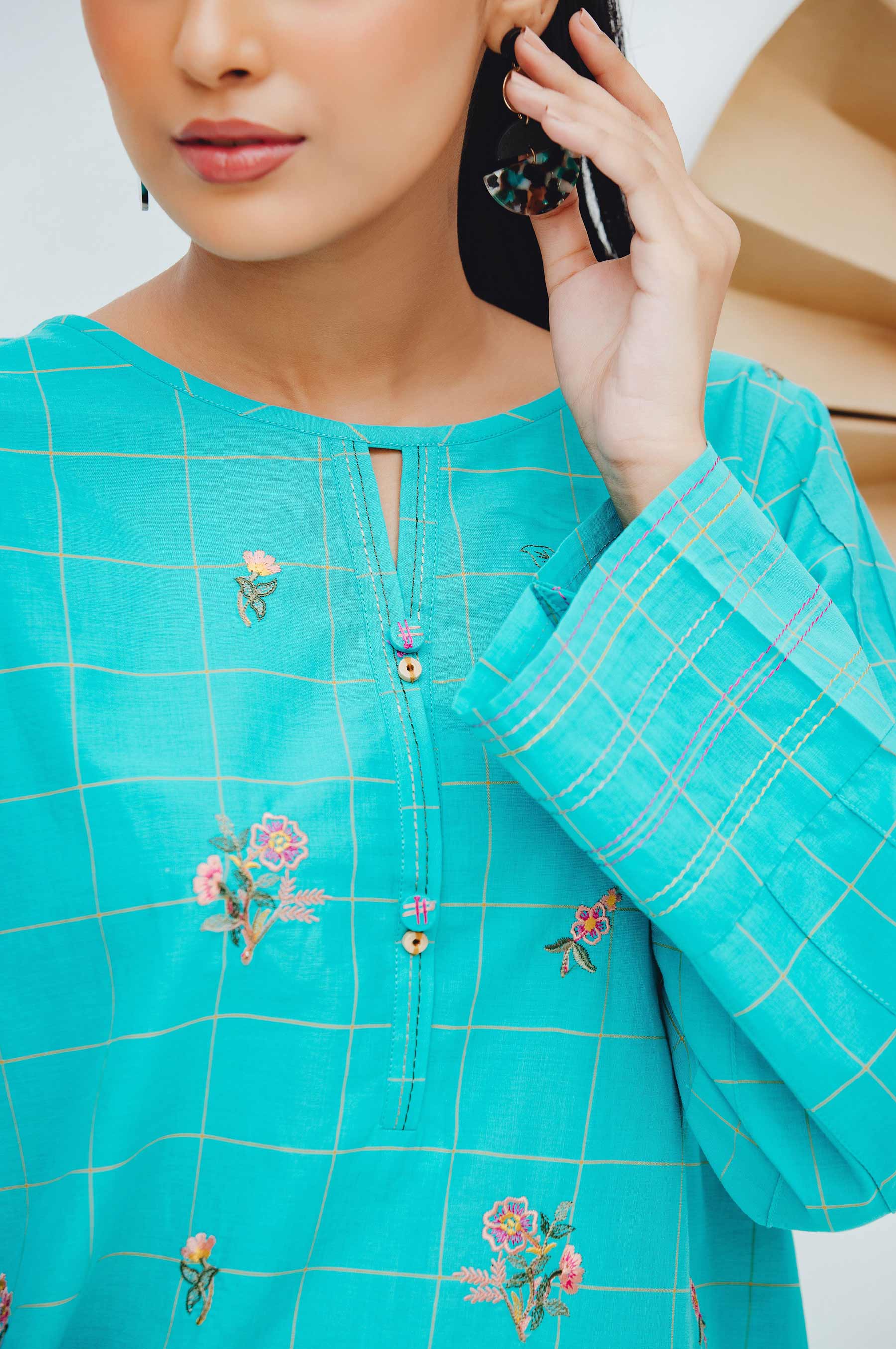 Stitched 1 Piece Embroidered Yarn Dyed Shirt - Image 6
