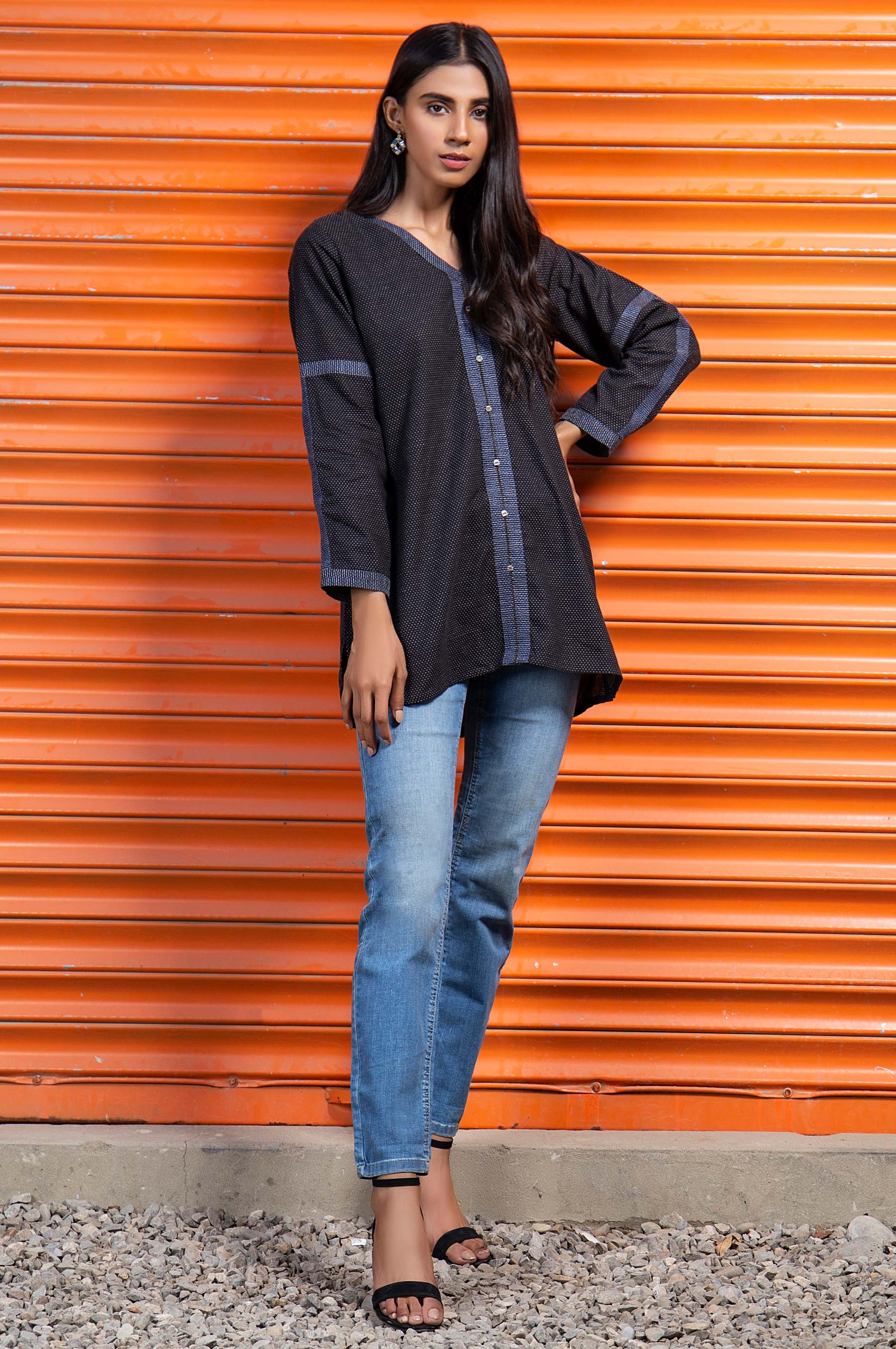 Stitched 1 Piece Embellished Yarn Dyed Shirt - Image 3