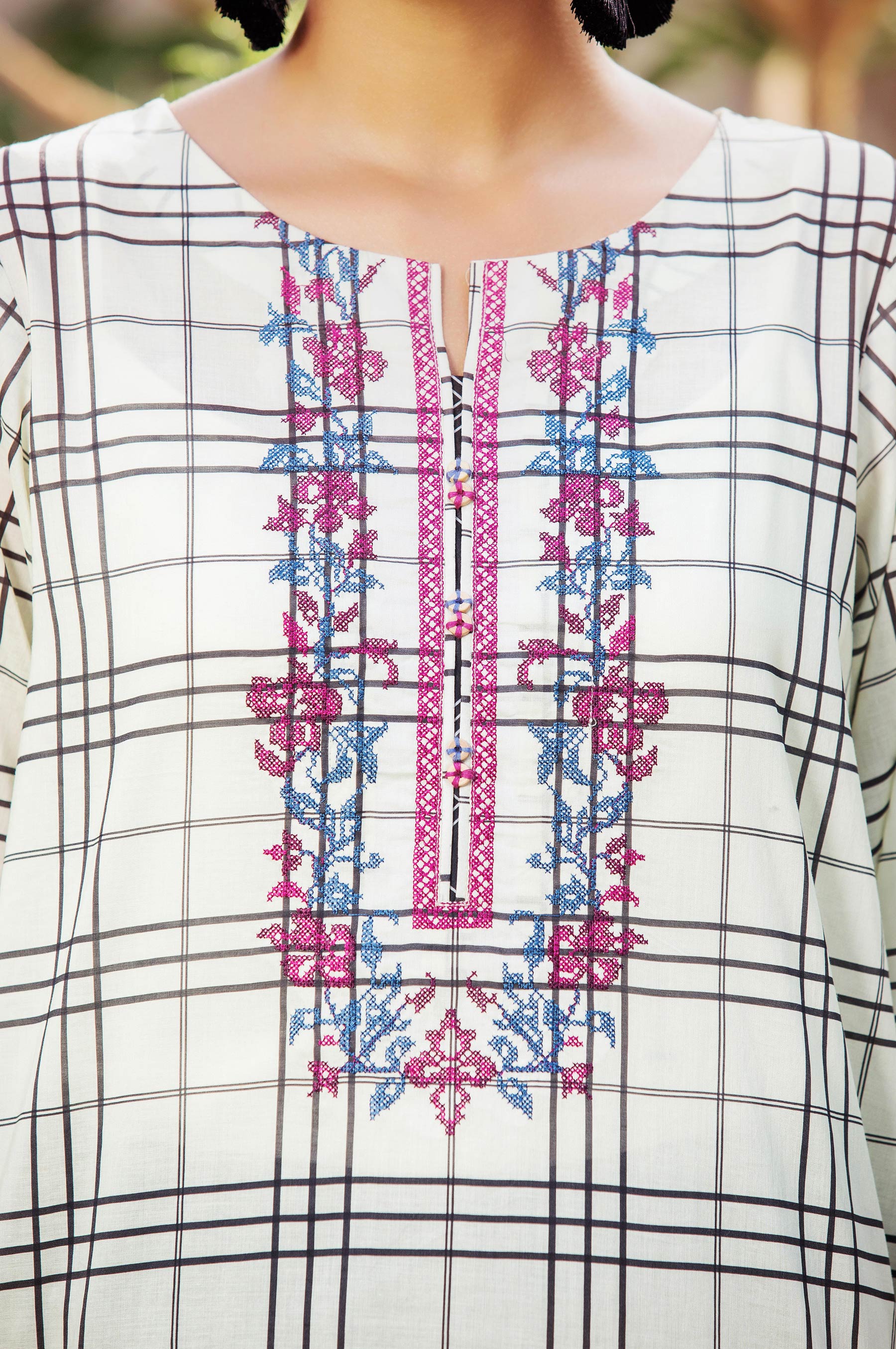 Stitched 1 Piece Embroidered Yarn Dyed Shirt - Image 5