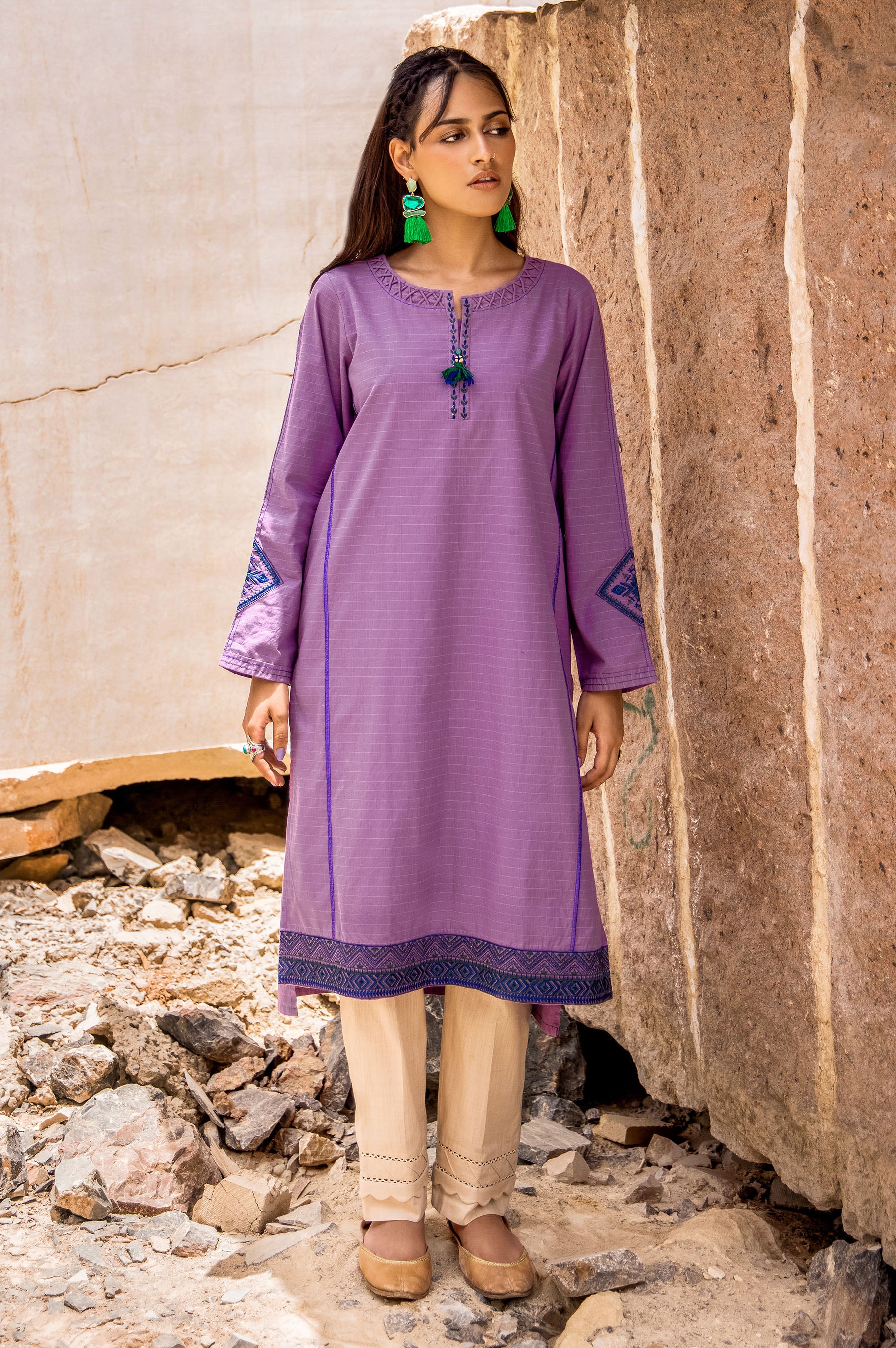 Stitched 1 Piece Embroidered Yarn Dyed Shirt - Image 3