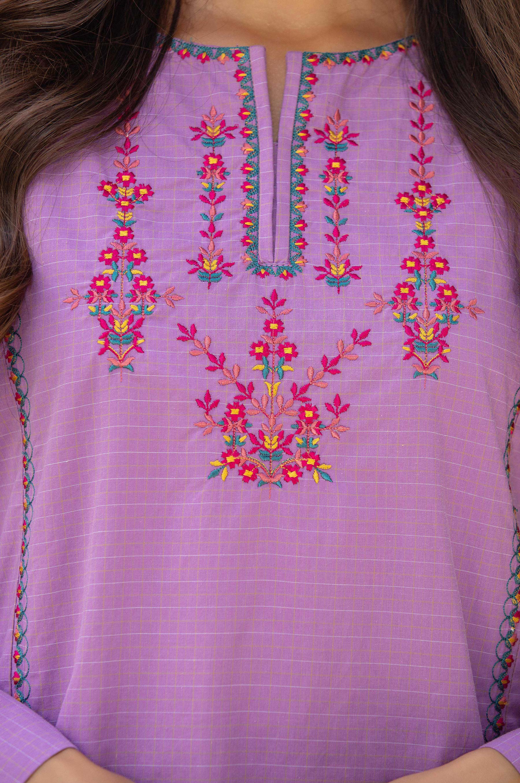 Stitched 1 Piece Embroidered Yarn Dyed Shirt - Image 5