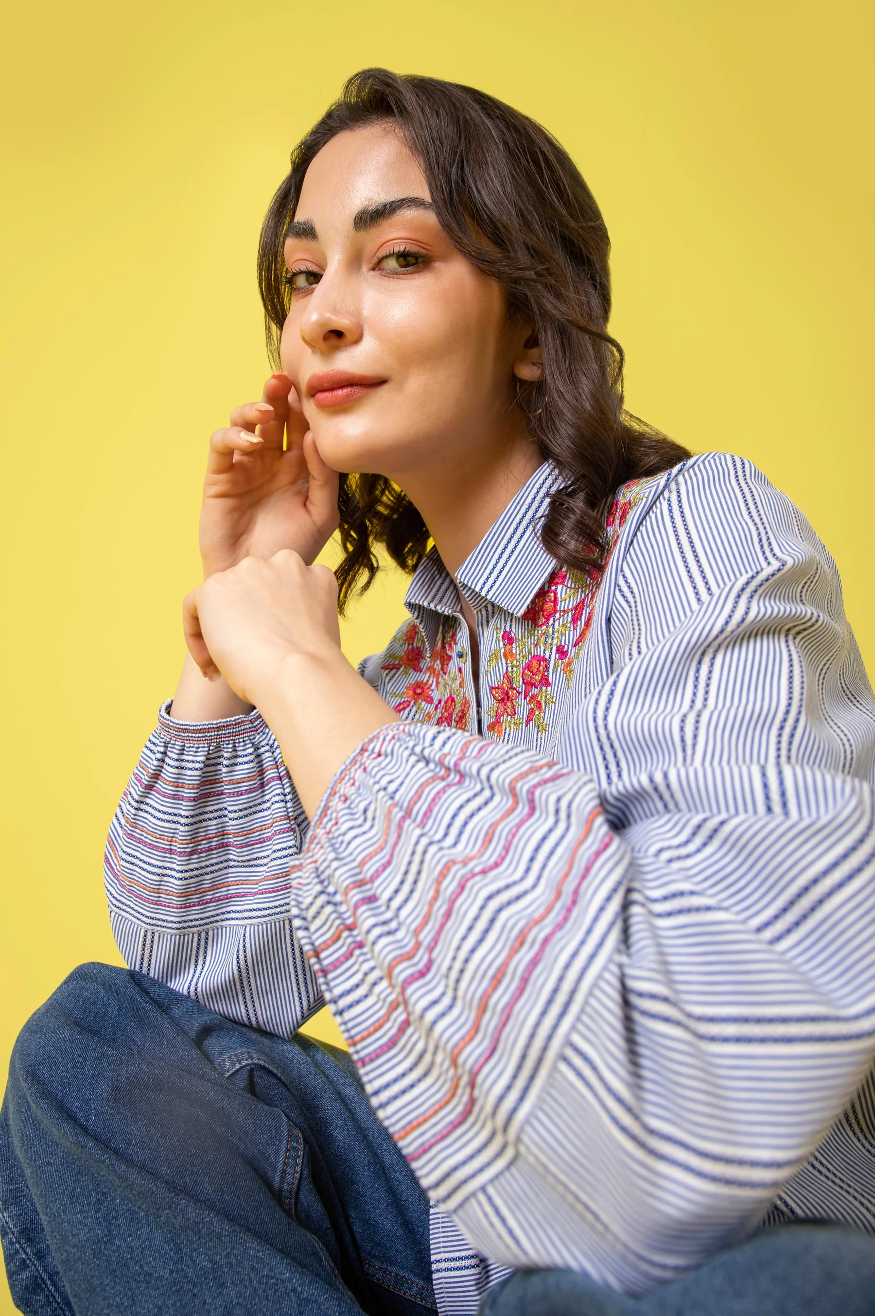 Stitched 1 Piece Embroidered Yarn Dyed Shirt - Image 4