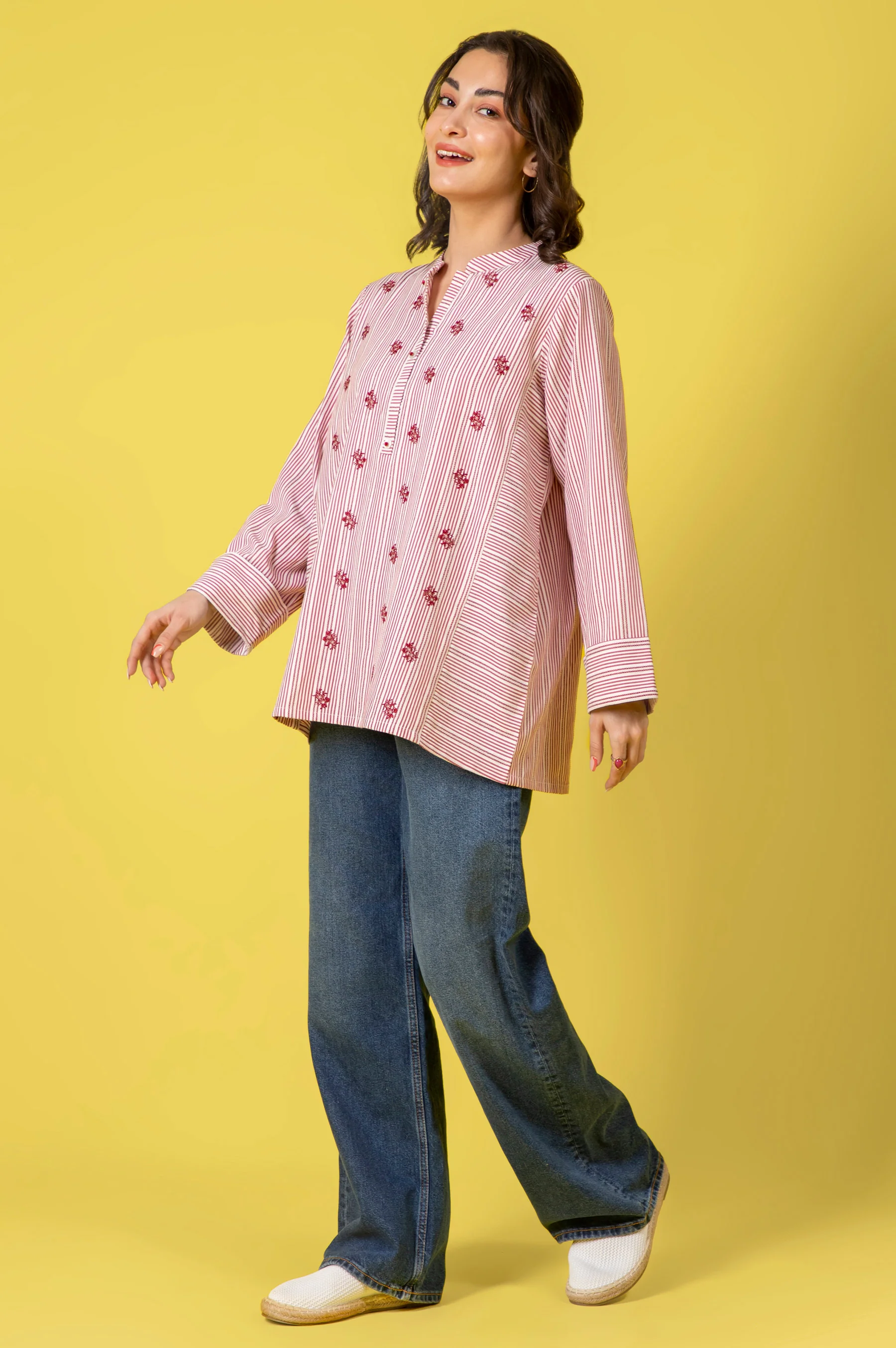 Stitched 1 Piece Embroidered Yarn Dyed Shirt - Image 5