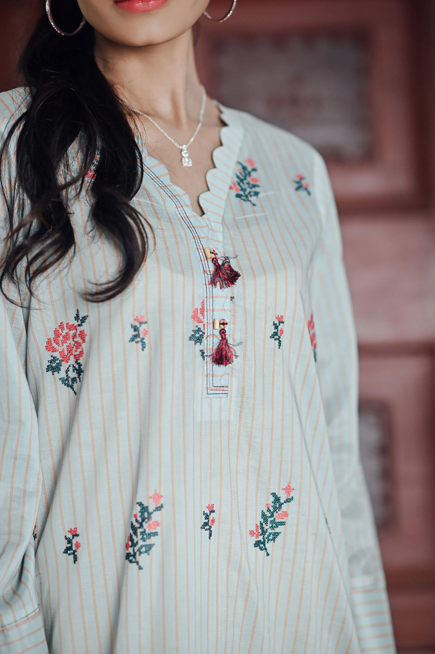 Stitched 1 Piece Yarn Dyed Stripes Shirt - Image 4