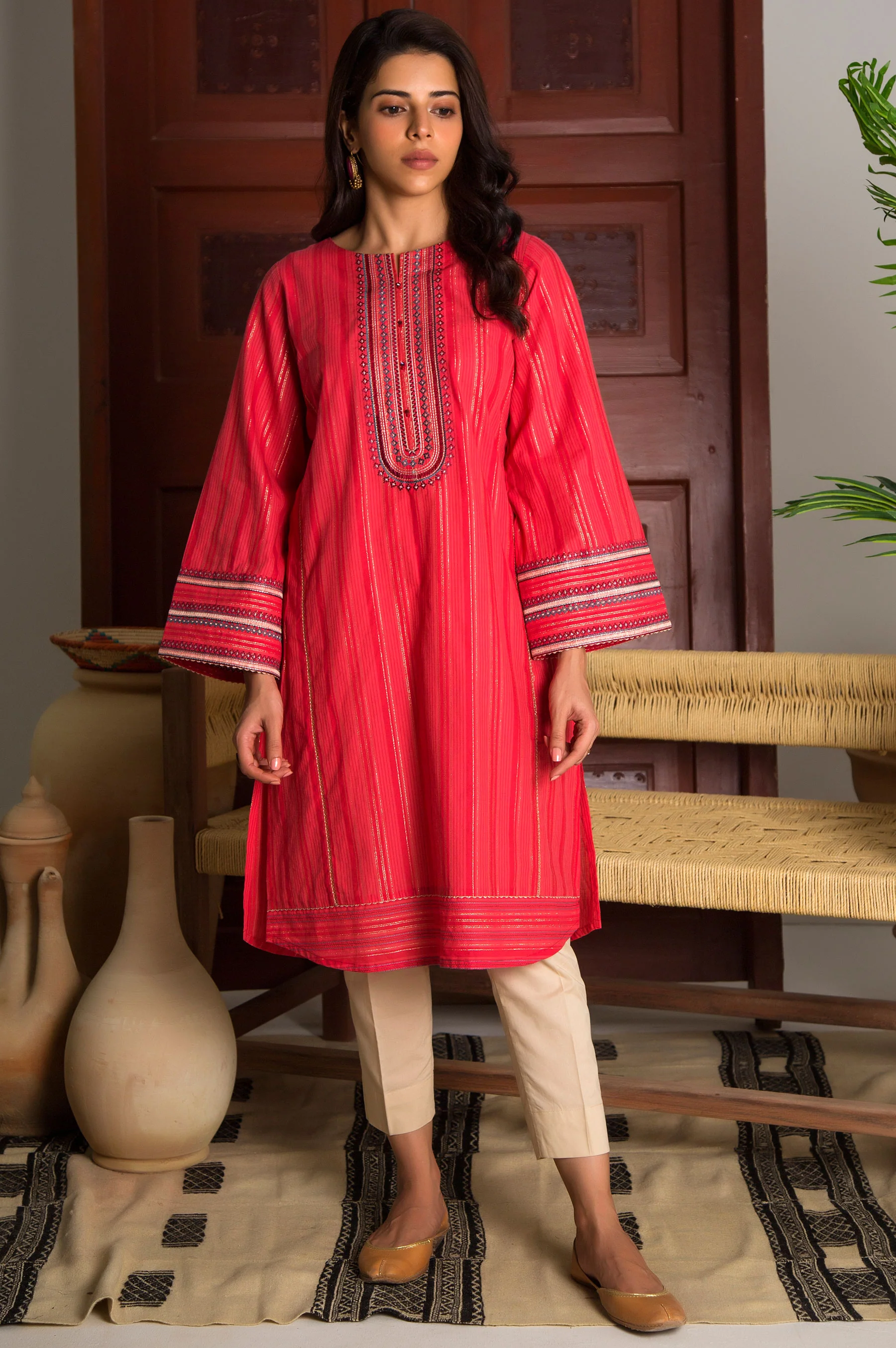 Stitched 1 Piece Yarn Dyed Stripes Shirt - Image 2