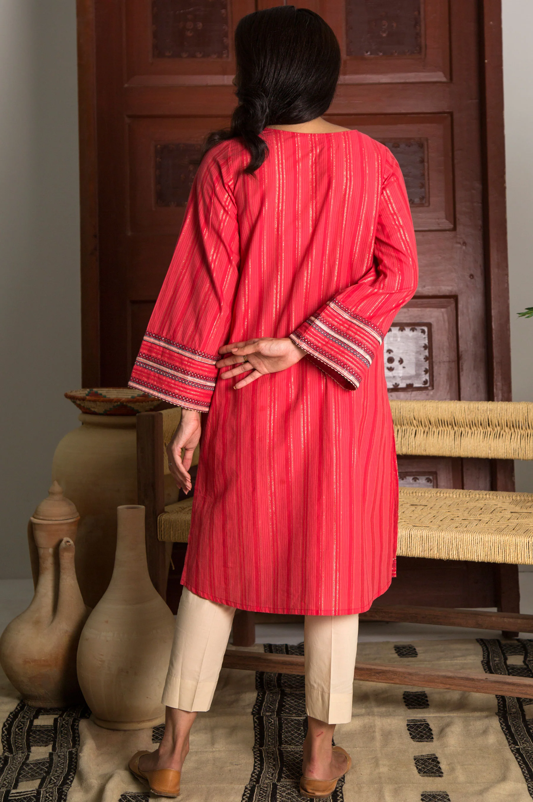 Stitched 1 Piece Yarn Dyed Stripes Shirt - Image 4