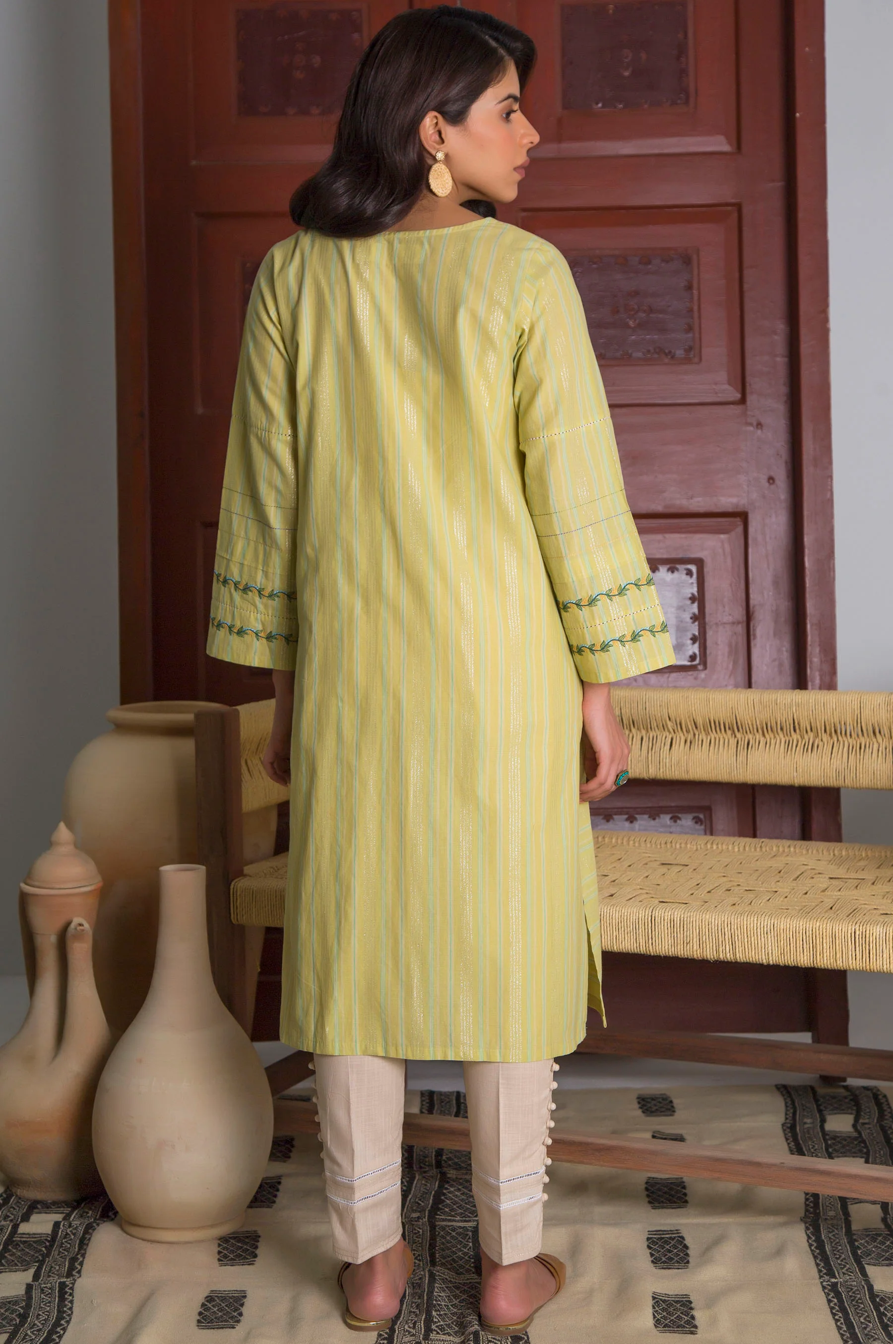 Stitched 1 Piece Yarn Dyed Stripes Embroidered Top - Image 4