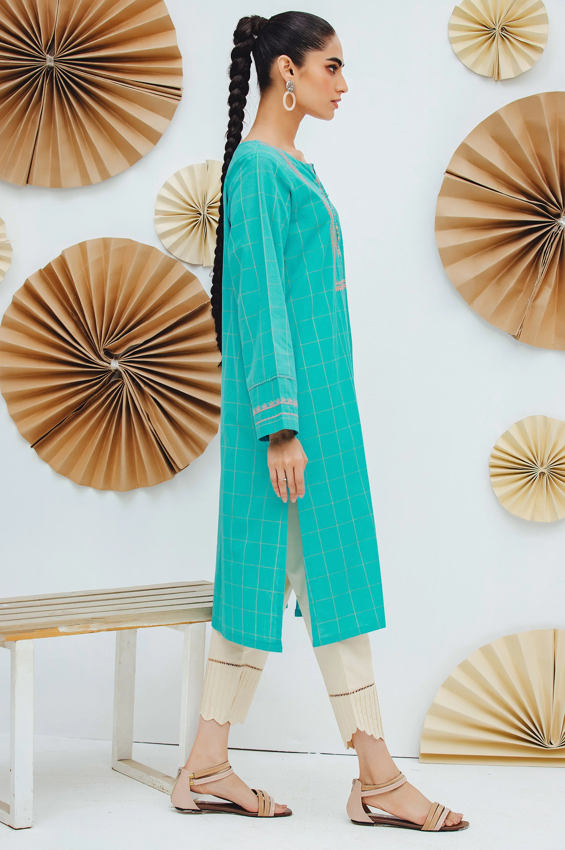 Stitched 1 Piece Embroidered Yarn Dyed Shirt - Image 2
