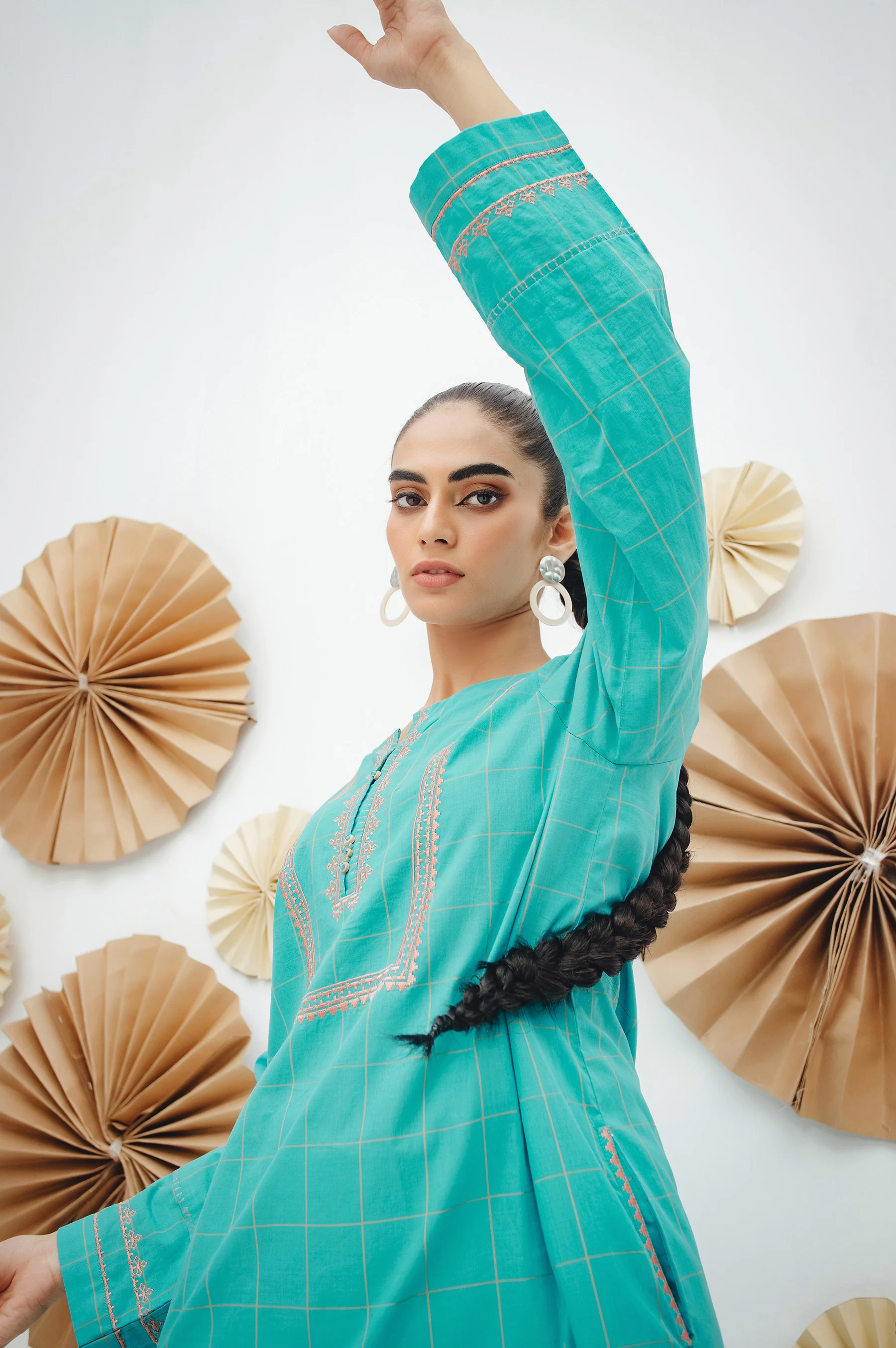 Stitched 1 Piece Embroidered Yarn Dyed Shirt - Image 4