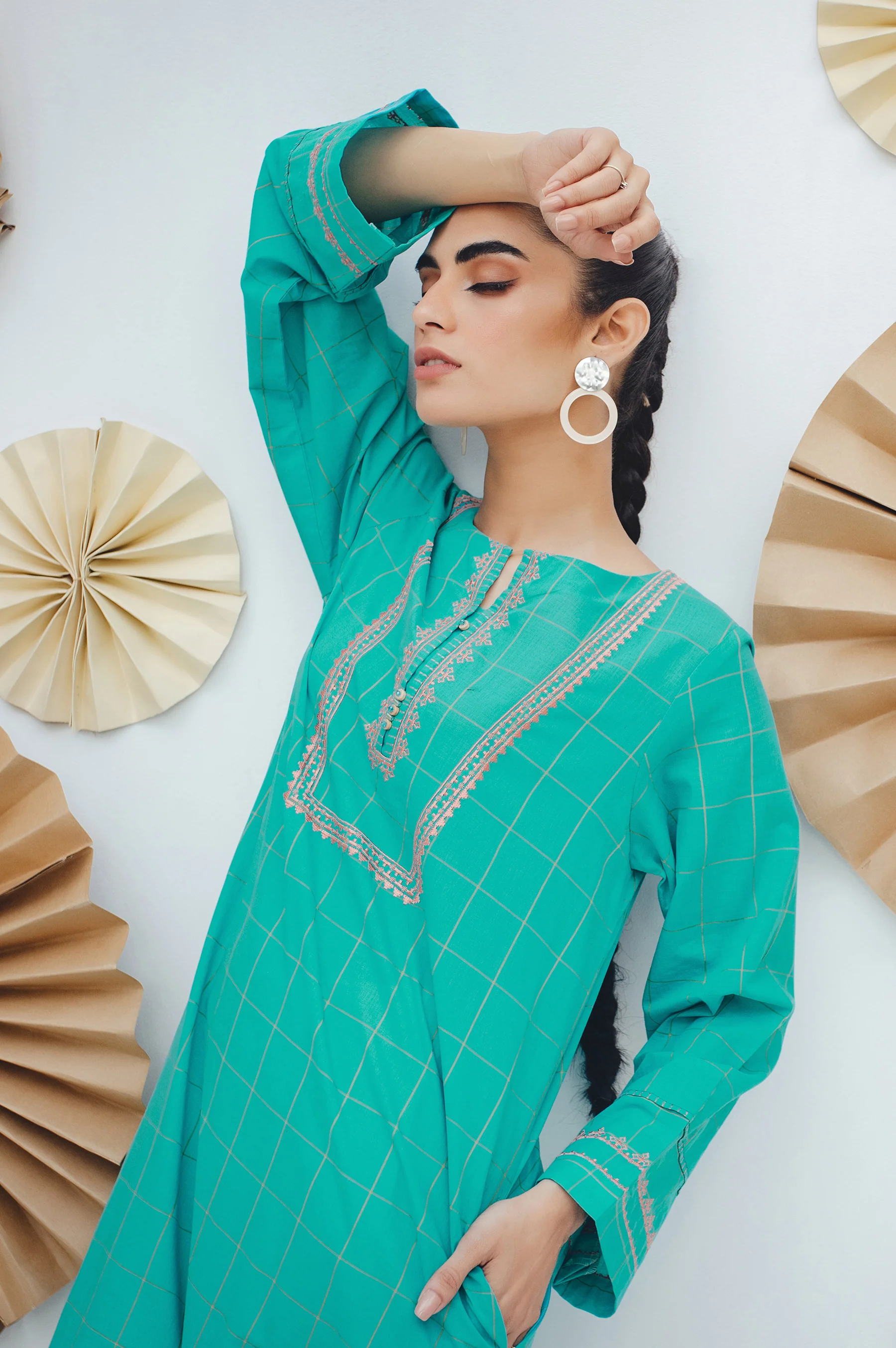 Stitched 1 Piece Embroidered Yarn Dyed Shirt - Image 6